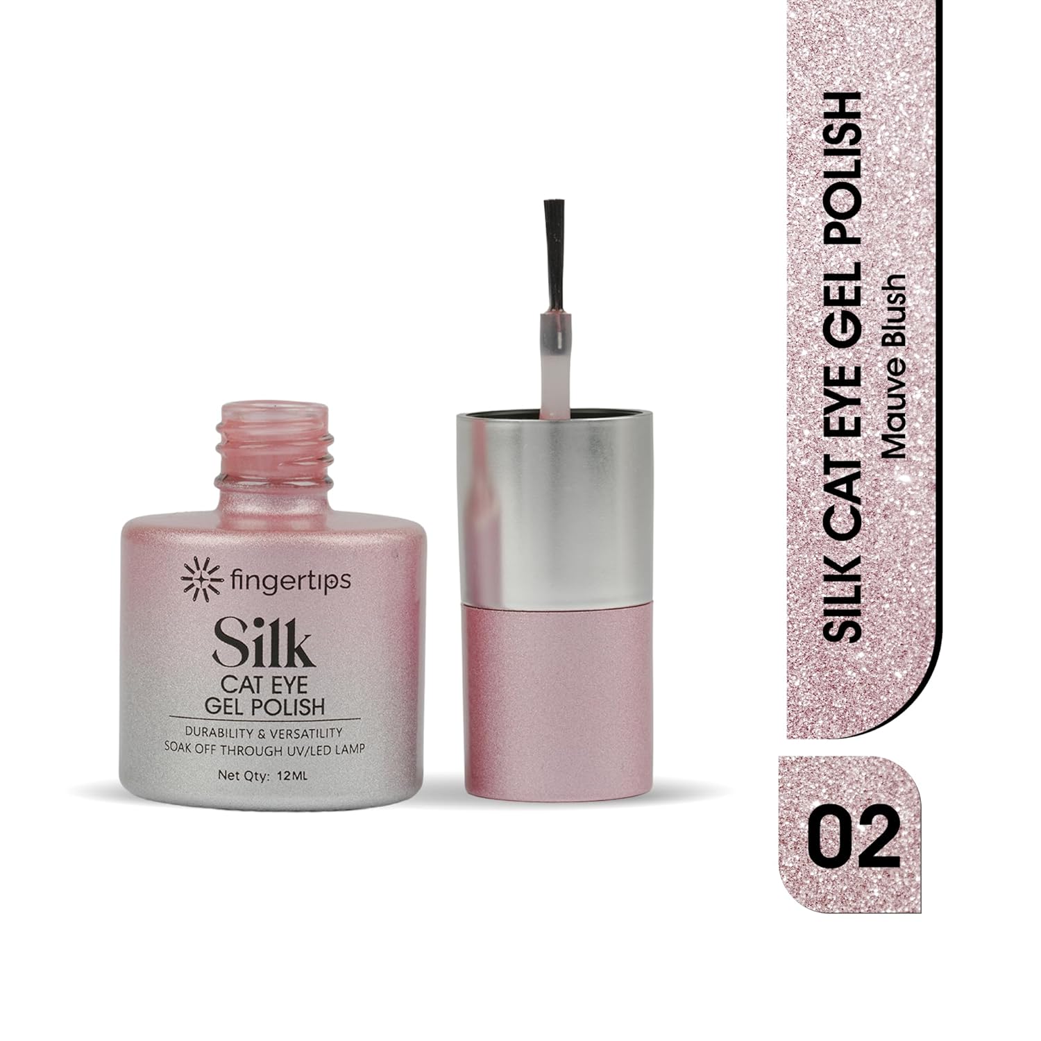 Fingertips Silk Cat Eye Gel Nail Polish Shade 02 - Mauve Blush | Magnetic Cat Eye UV LED Soak Off Gel Polish | Long Lasting High Shine Glitter Nail Art Gel | Professional Salon Finish | 12ml