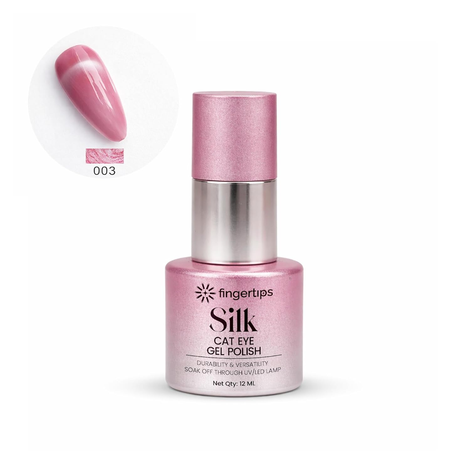 Fingertips Silk Cat Eye Gel Nail Polish Shade 03 - Blush Pink | Magnetic Cat Eye UV LED Soak Off Gel Polish | Long Lasting High Shine Glitter Nail Art Gel | Professional Salon Finish | 12ml
