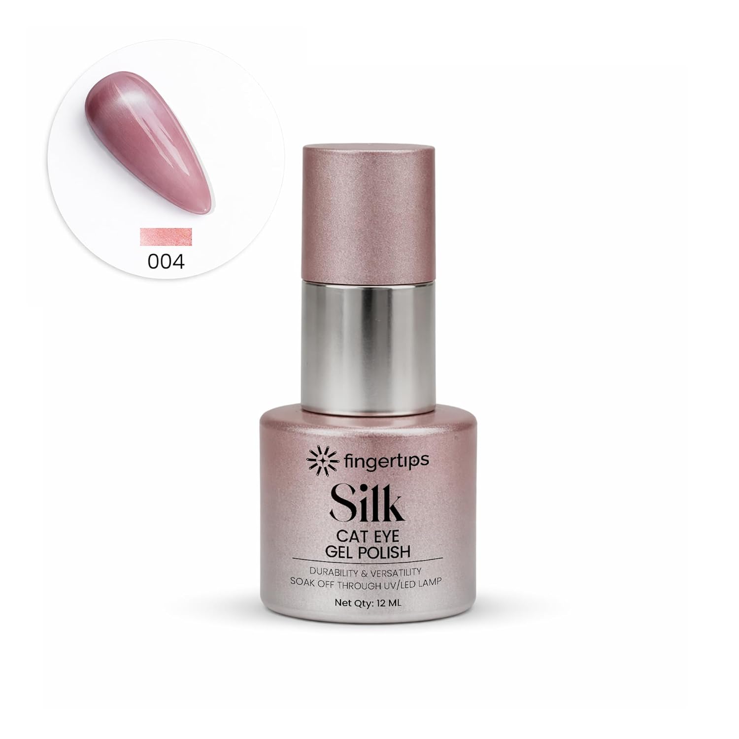 Fingertips Silk Cat Eye Gel Nail Polish Shade 04 - Mauve Taupe | Magnetic Cat Eye UV LED Soak Off Gel Polish | Long Lasting High Shine Glitter Nail Art Gel | Professional Salon Finish | 12ml