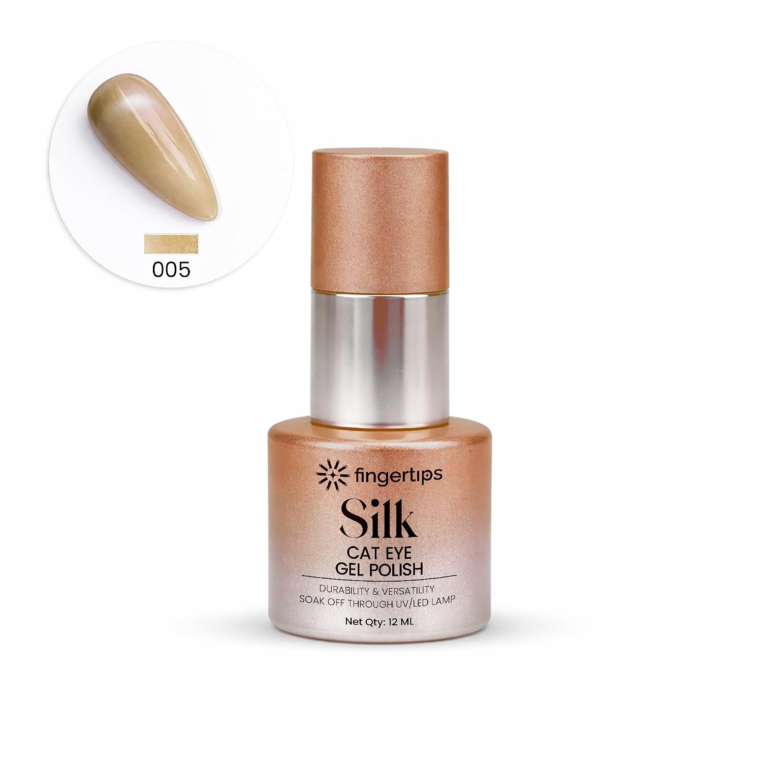 Fingertips Silk Cat Eye Gel Nail Polish Shade 05 - Moonstone | Magnetic Cat Eye UV LED Soak Off Gel Polish | Long Lasting High Shine Glitter Nail Art Gel | Professional Salon Finish | 12ml