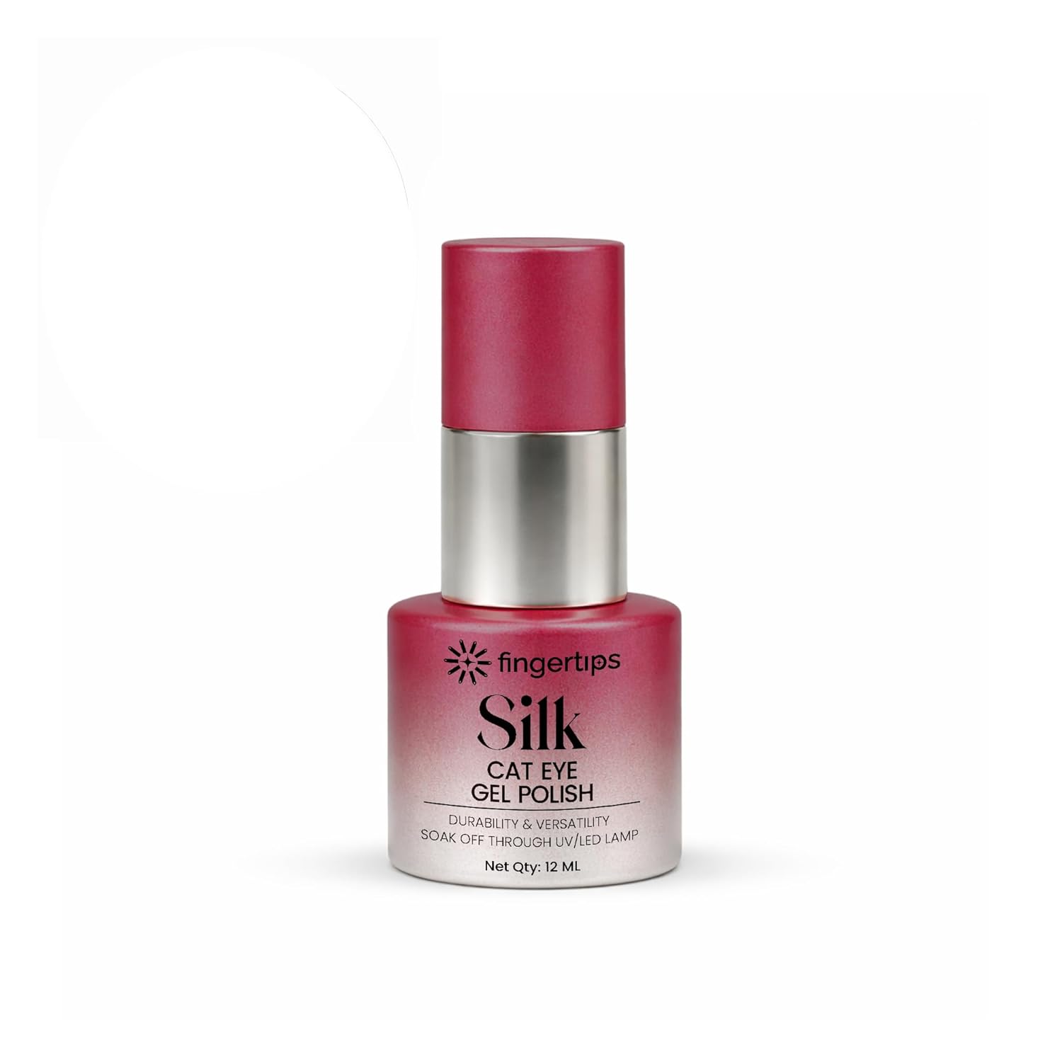 Fingertips Silk Cat Eye Gel Nail Polish Shade 06 - Garnet Red | Magnetic Cat Eye UV LED Soak Off Gel Polish | Long Lasting High Shine Glitter Nail Art Gel | Professional Salon Finish | 12ml