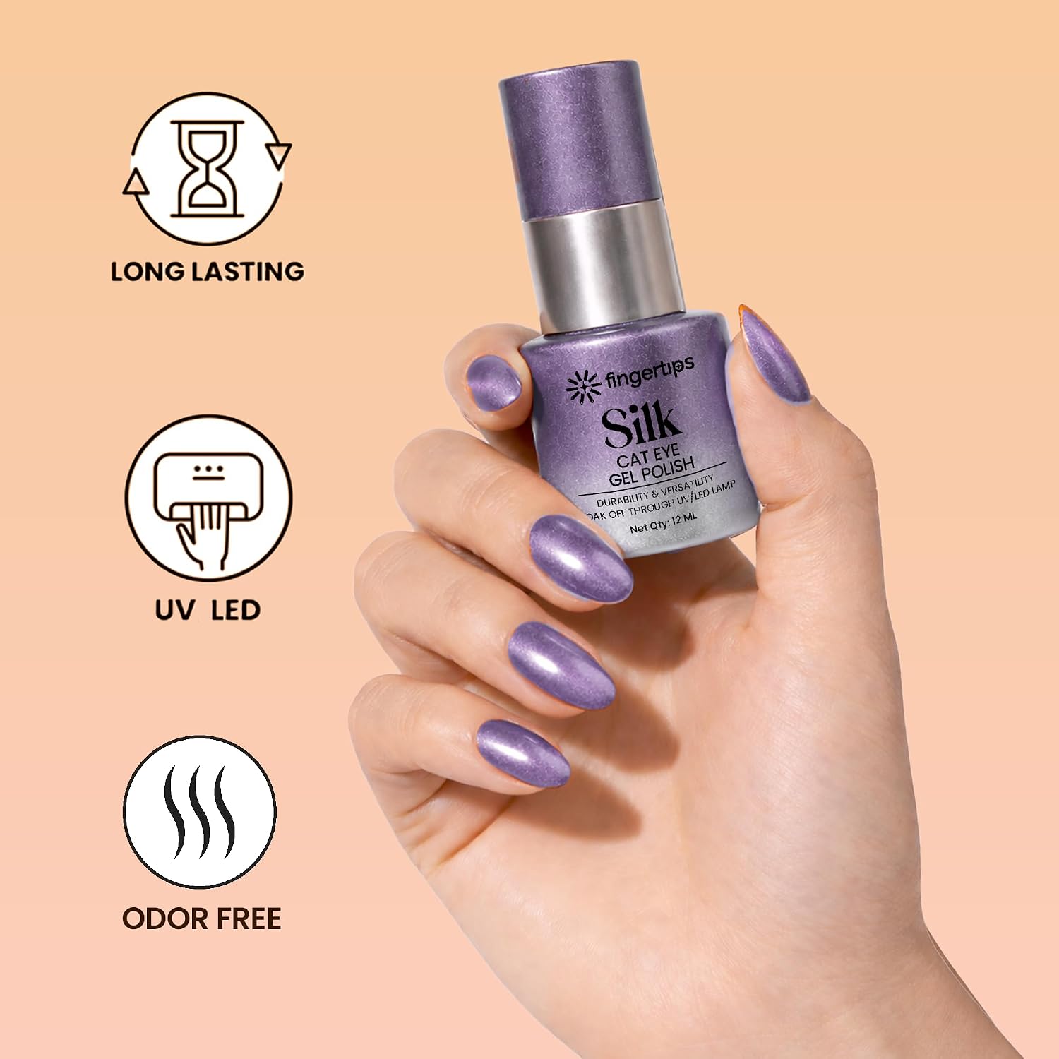 Fingertips Silk Cat Eye Gel Nail Polish Shade 09 - Mystic Violet | Magnetic Cat Eye UV LED Soak Off Gel Polish | Long Lasting Glitter Nail Art Gel | Professional Salon Finish | 12ml