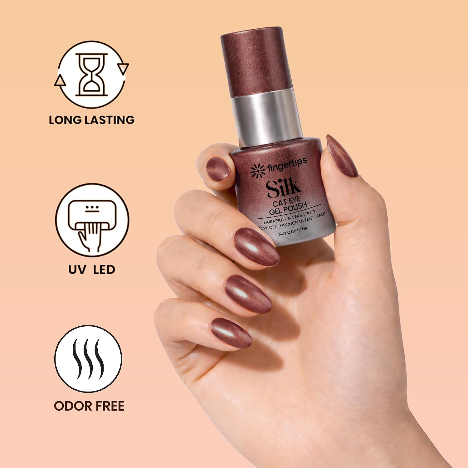 Fingertips Silk Cat Eye Gel Nail Polish Shade 10 - Burnt Rust | Magnetic Cat Eye UV LED Soak Off Gel Polish | Long Lasting High Shine Glitter Nail Art Gel | Professional Salon Finish | 12ml