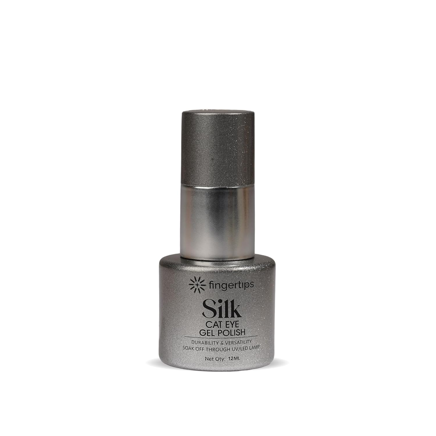 Fingertips Silk Cat Eye Gel Nail Polish Shade 12 - Black Opal | Magnetic Cat Eye UV LED Soak Off Gel Polish | Long Lasting High Shine Glitter Nail Art Gel | Professional Salon Finish | 12ml