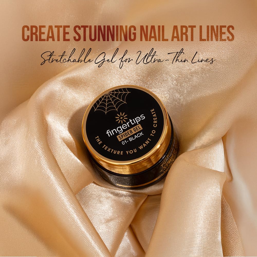 Fingertips Spider Gel for Nail Art Black Shade 01 | Ultra Stretchy & Elastic Nail Art Gel | Long Lasting UV LED Spider Gel | Professional Salon & DIY Use