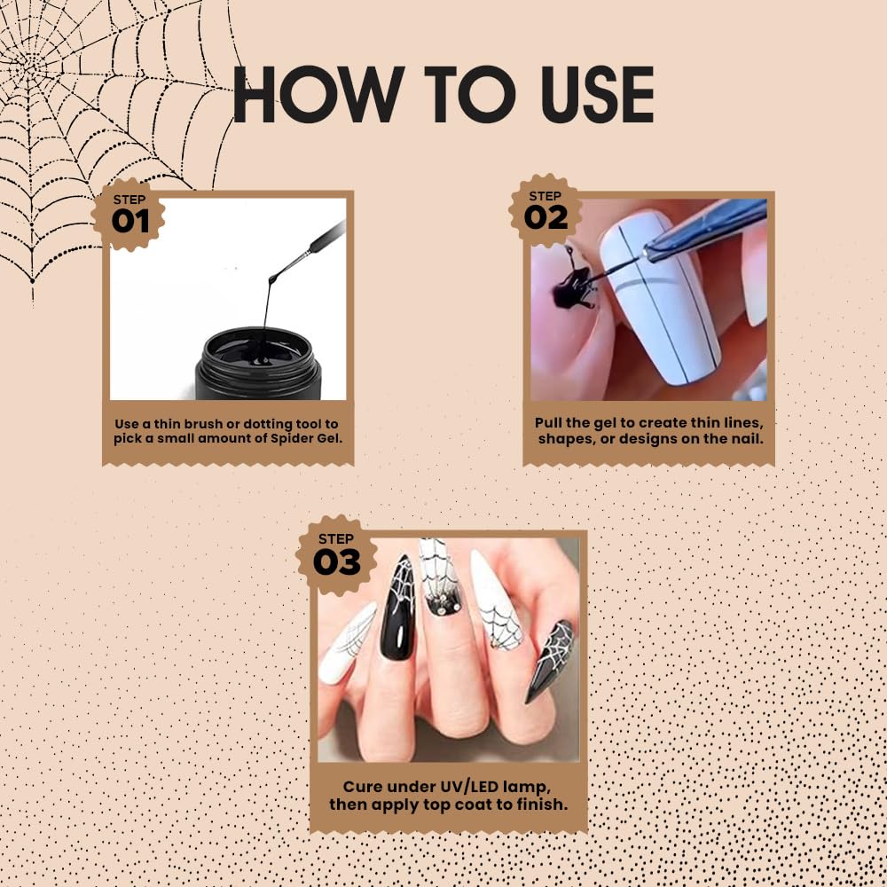 Fingertips Spider Gel for Nail Art Black Shade 01 | Ultra Stretchy & Elastic Nail Art Gel | Long Lasting UV LED Spider Gel | Professional Salon & DIY Use