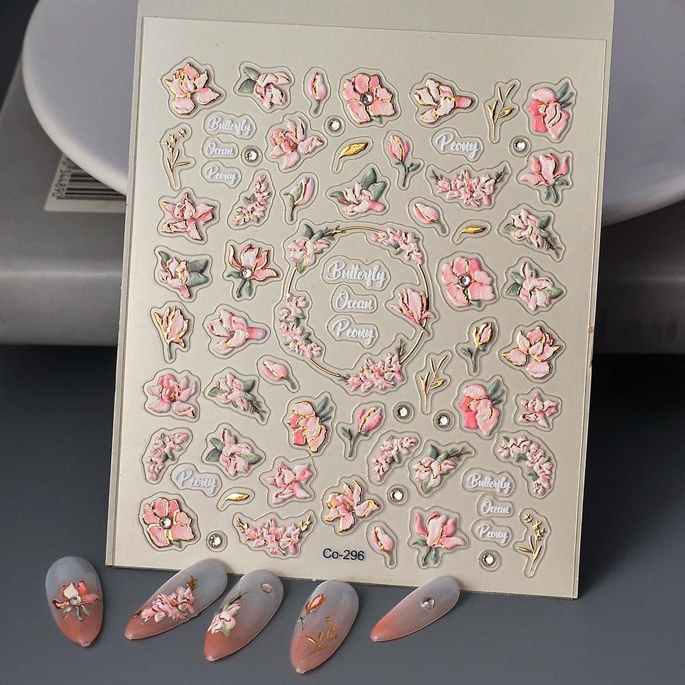 Floral Nail Art Stickers – 3D Peony Flower Nail Decals for Elegant Nails
