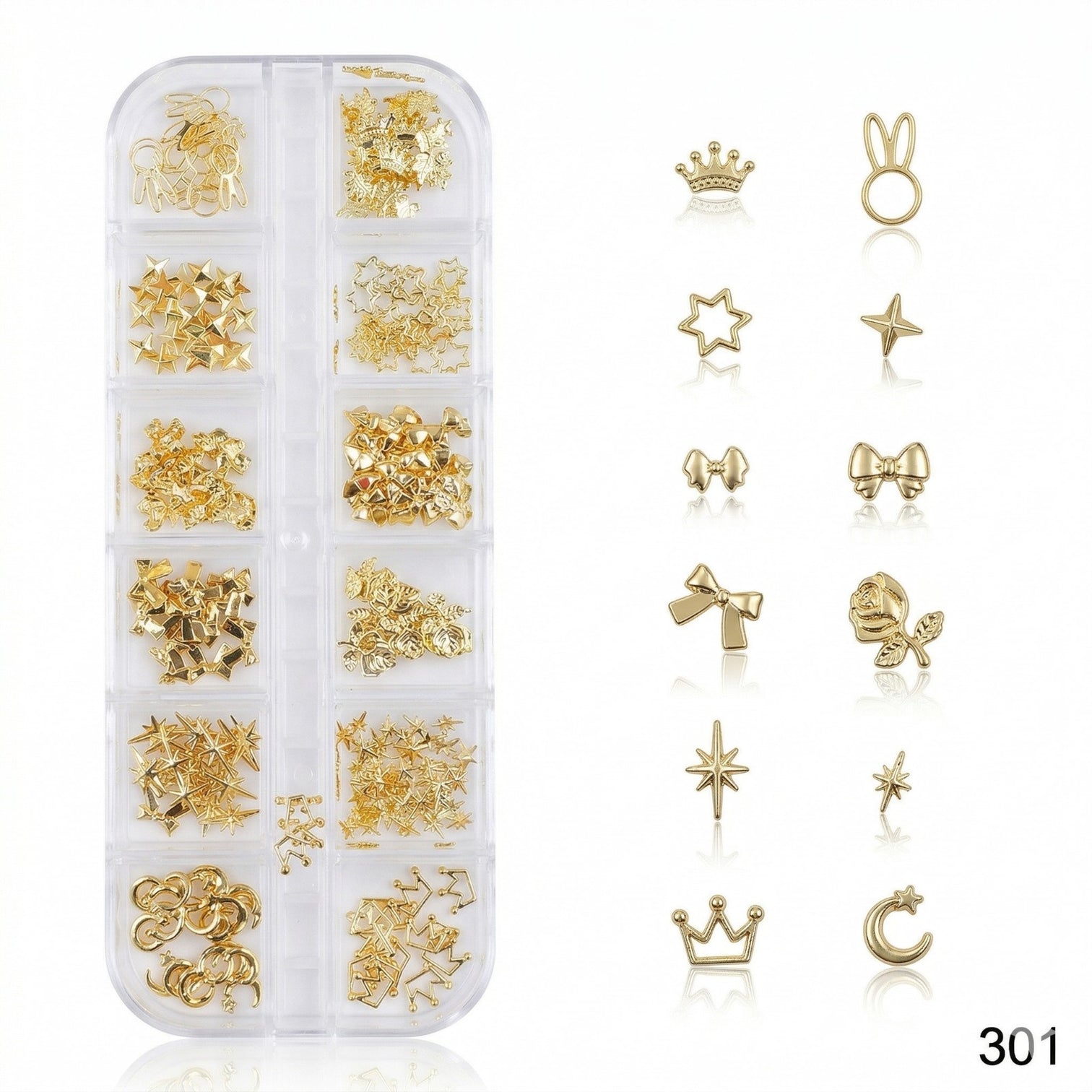 Gold Nail Art Charms Kit – 3D Luxury Metal Nail Decoration Accessories Set