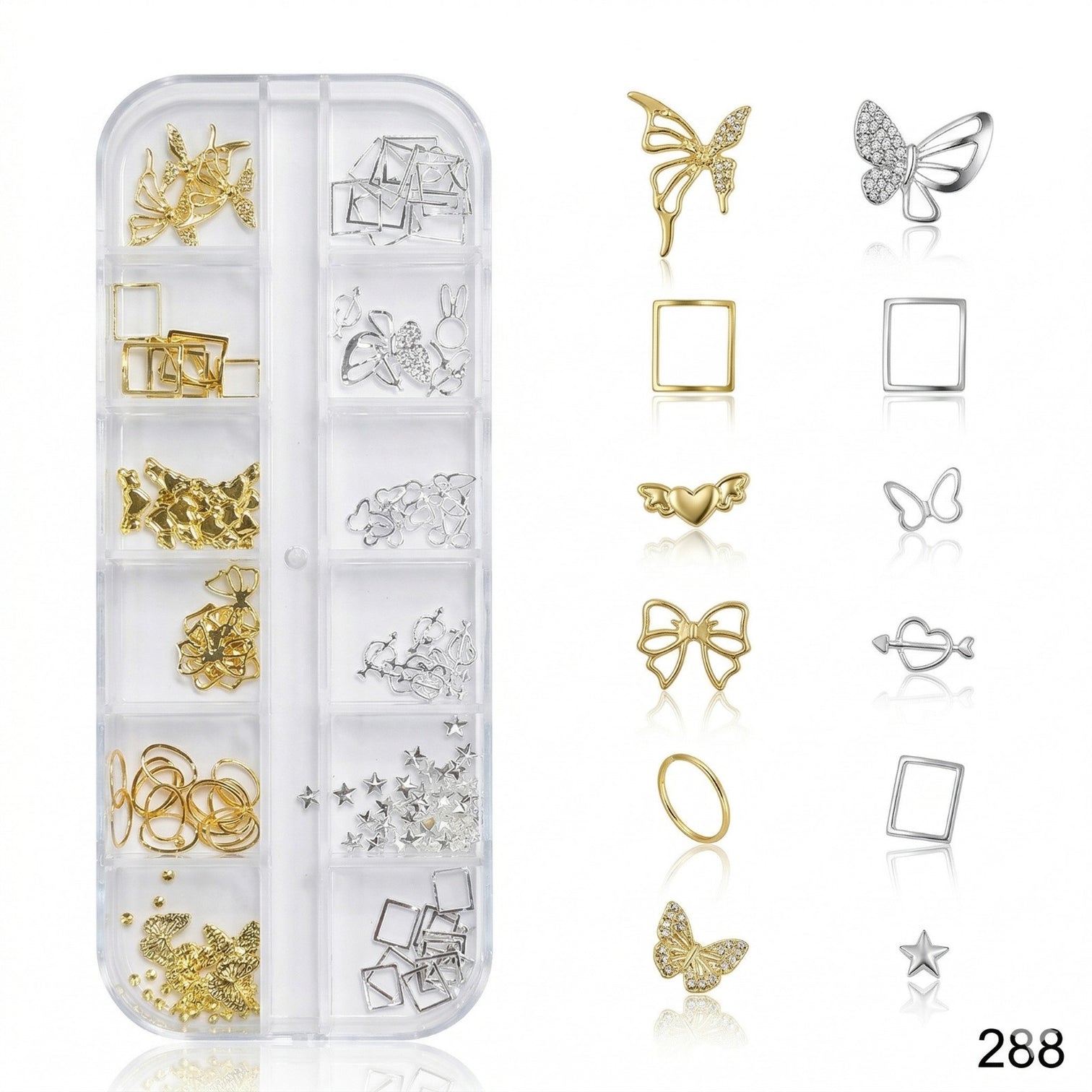 Gold & Silver Nail Art Charms Kit – 3D Mixed Metal Nail Decoration Set