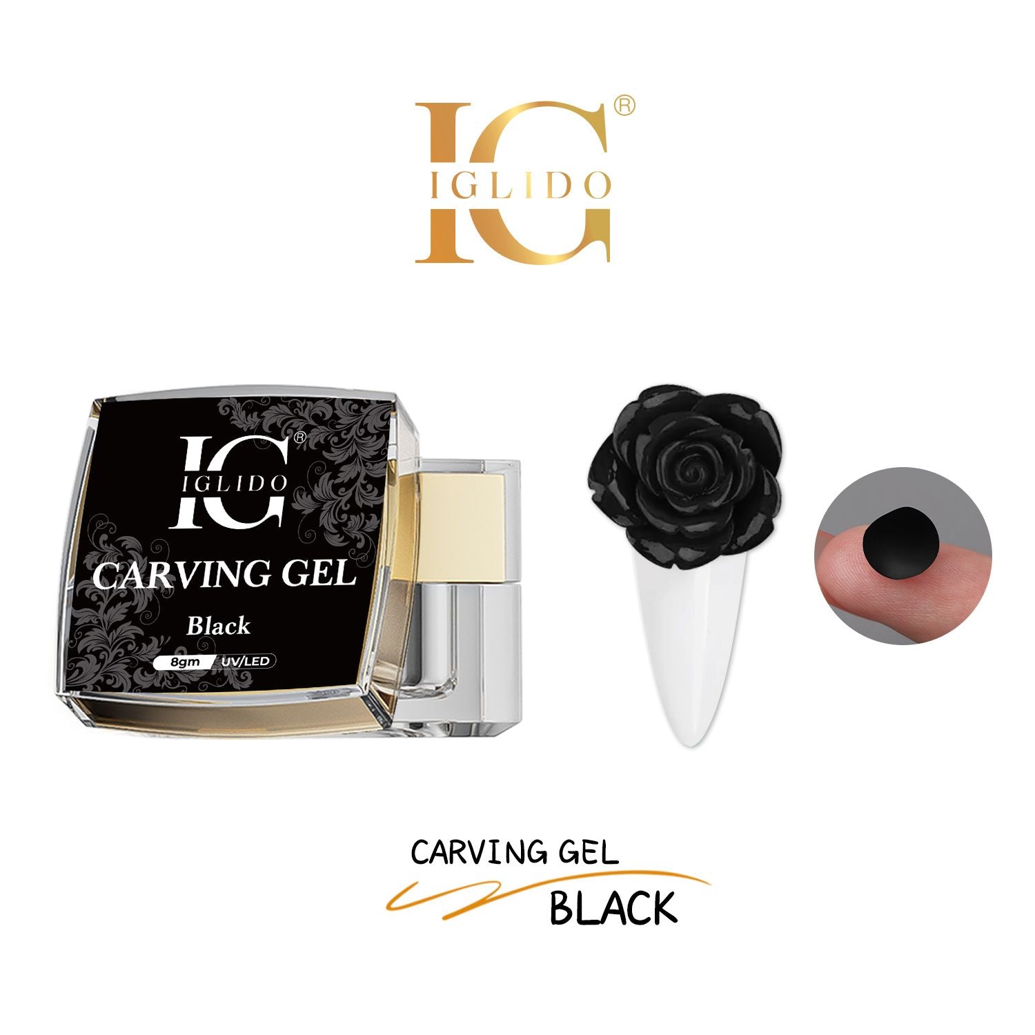 IGLIDO Carving Gel Black 8gm – 3D Nail Art Sculpting Gel UV/LED