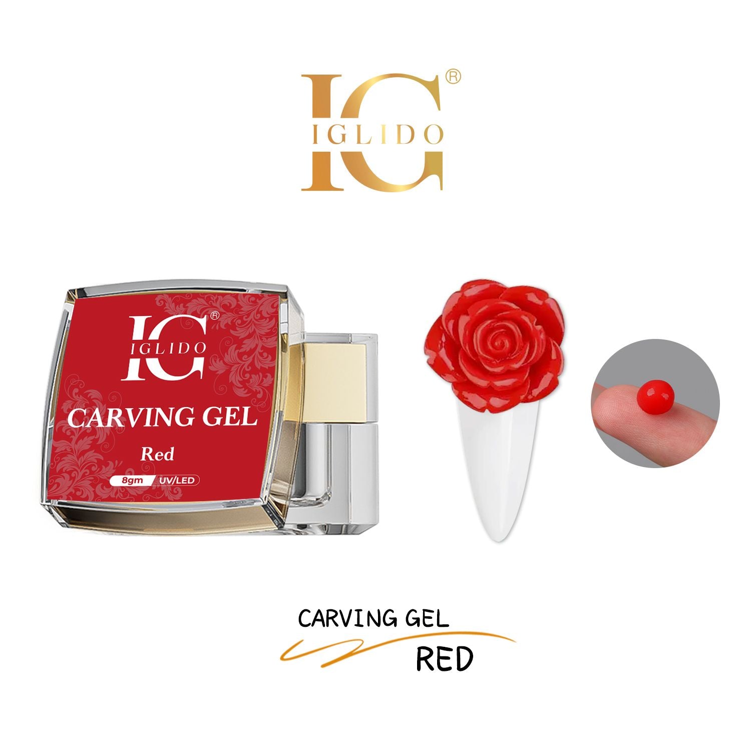 IGLIDO Carving Gel Red 8gm – 3D Nail Art Sculpting Gel UV/LED