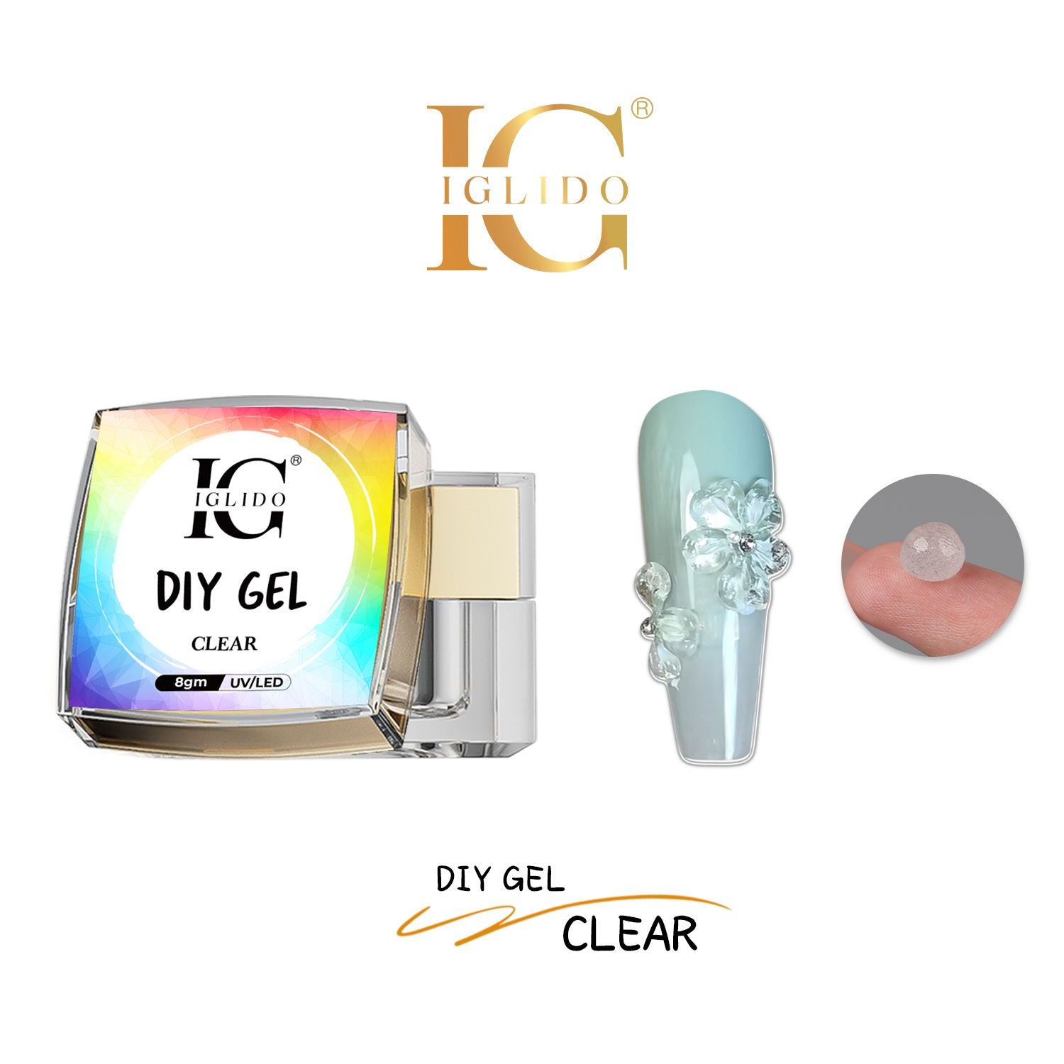 IGLIDO DIY Gel Clear 8gm – Transparent 3D Nail Art Builder Gel UV/LED