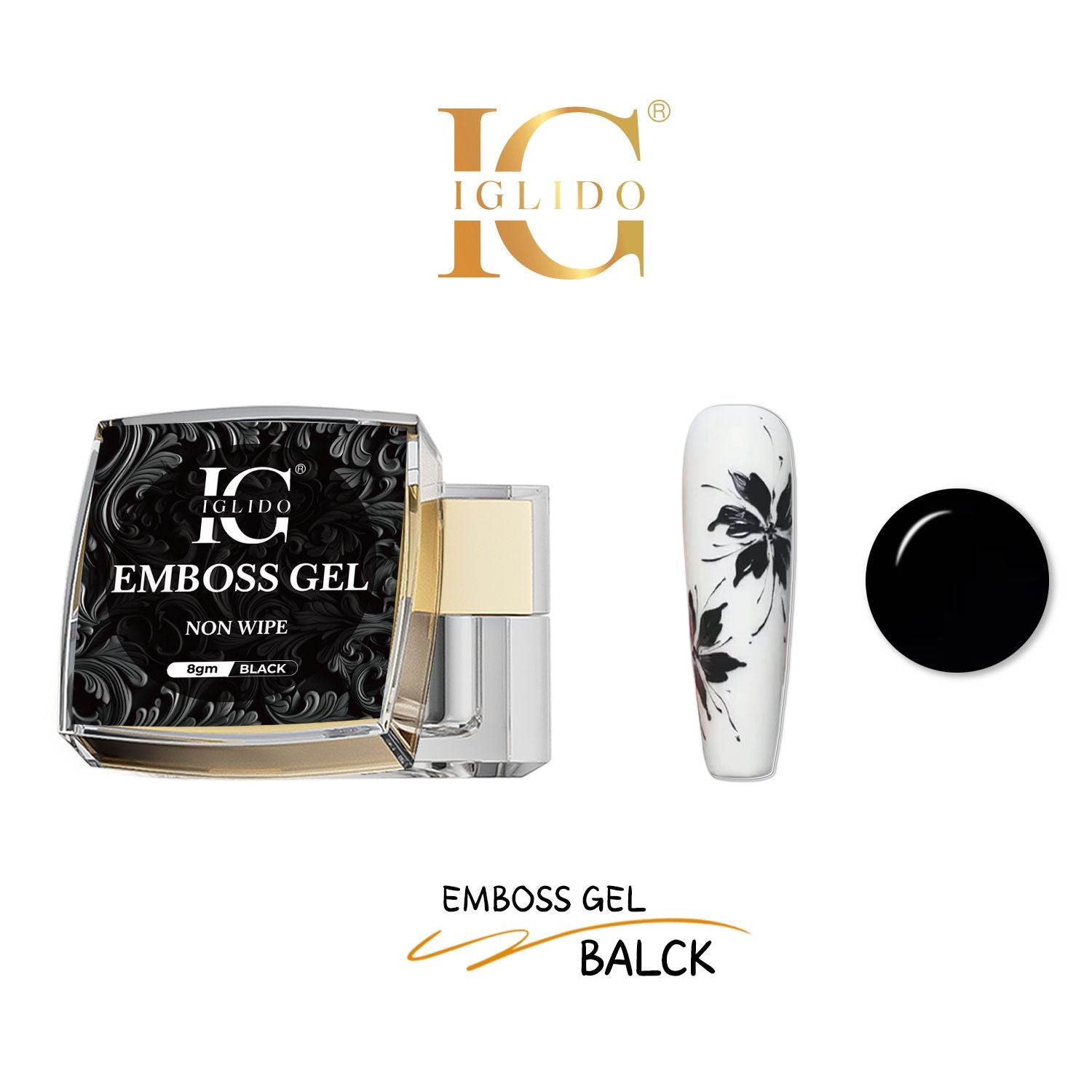 IGLIDO Emboss Gel Black 8gm – Non Wipe 3D Nail Art Gel UV/LED