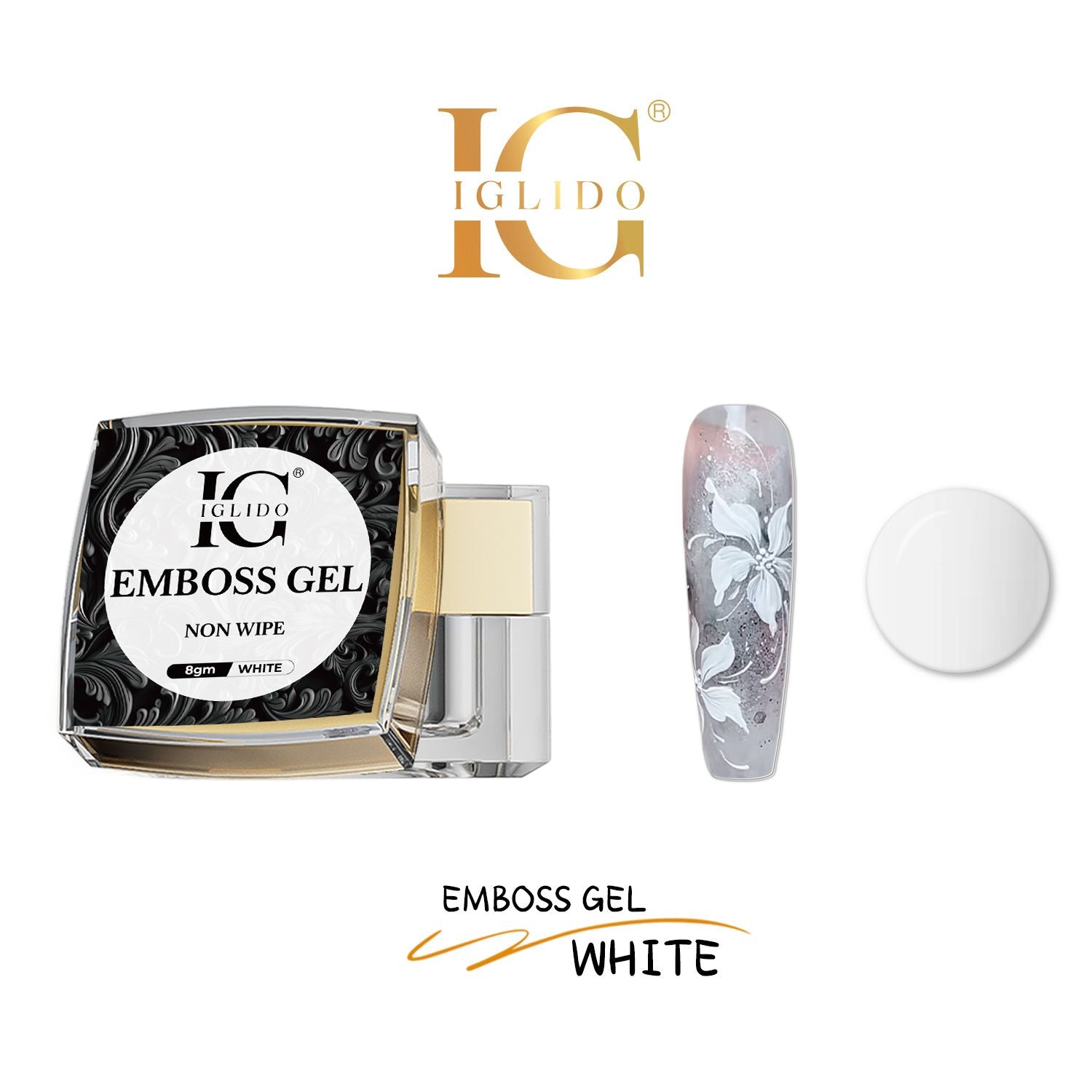 IGLIDO Emboss Gel White 8gm – Non Wipe 3D Nail Art Emboss Gel UV/LED
