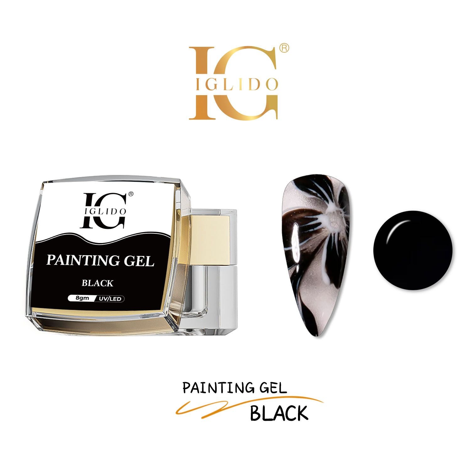 IGLIDO Painting Gel Black 8gm – Professional Nail Art UV/LED Gel