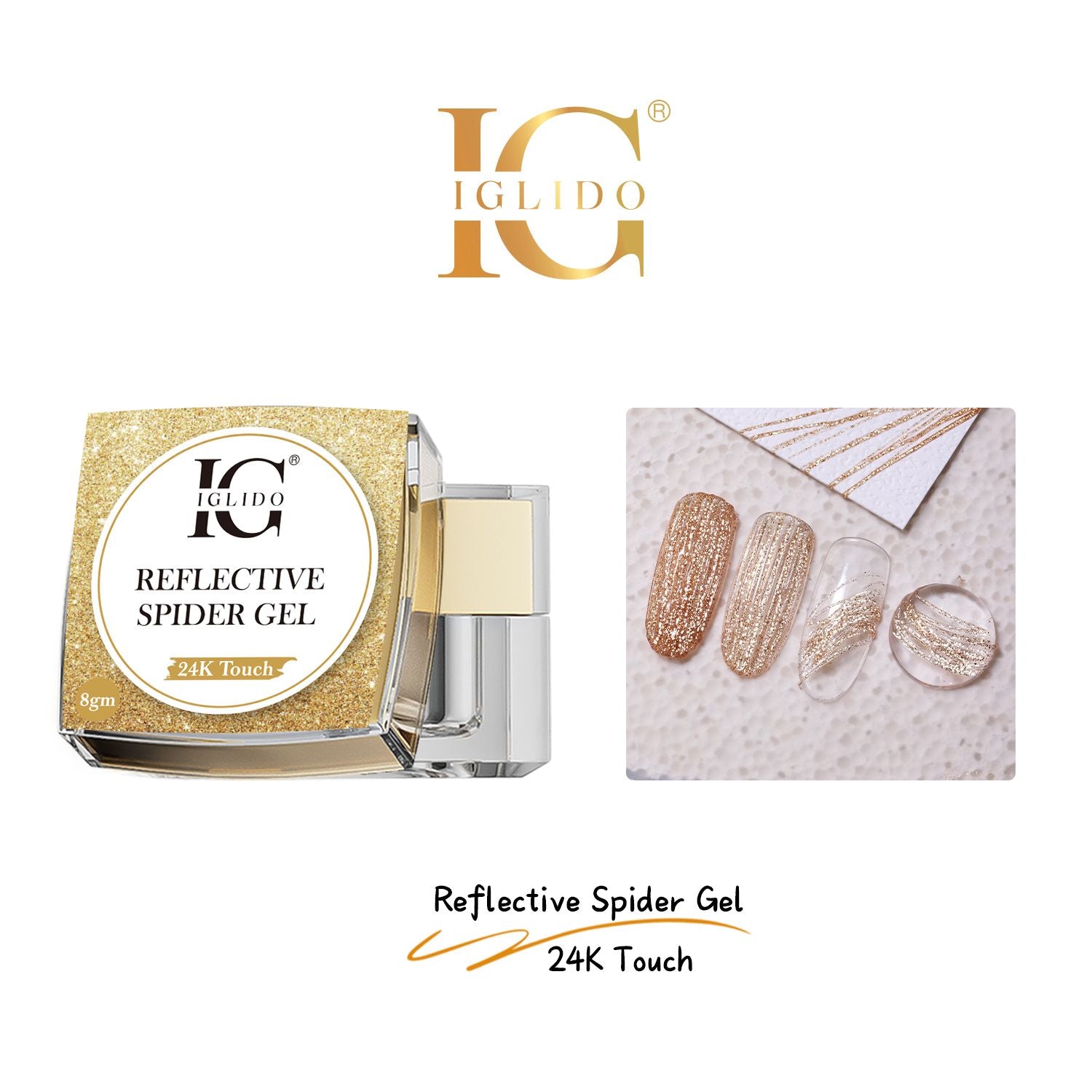 IGLIDO Reflective Spider Gel 24K Touch 8gm – Gold Glitter Nail Art Gel UV/LED
