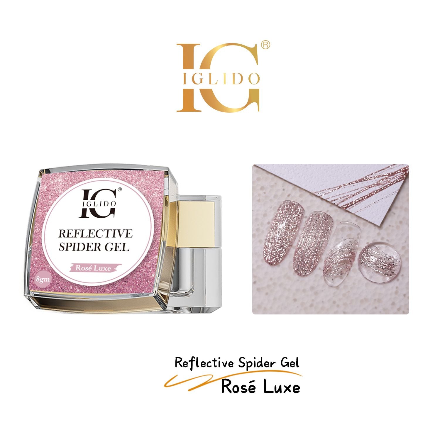 IGLIDO Reflective Spider Gel Rosé Luxe 8gm – Rose Gold Glitter Nail Art Gel UV/LED