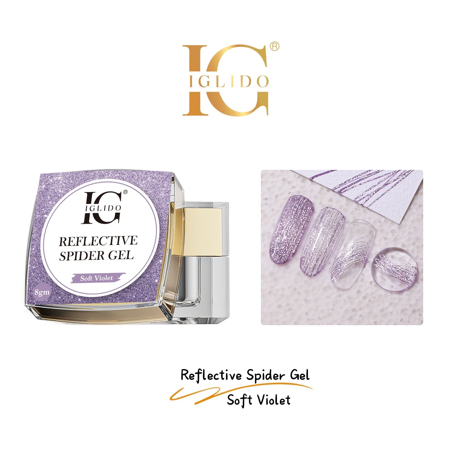 IGLIDO Reflective Spider Gel Soft Violet 8gm – Glitter Nail Art Gel UV/LED