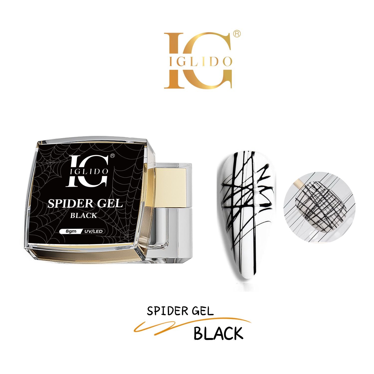 IGLIDO Spider Gel Black 8gm – Nail Art Liner Gel UV/LED