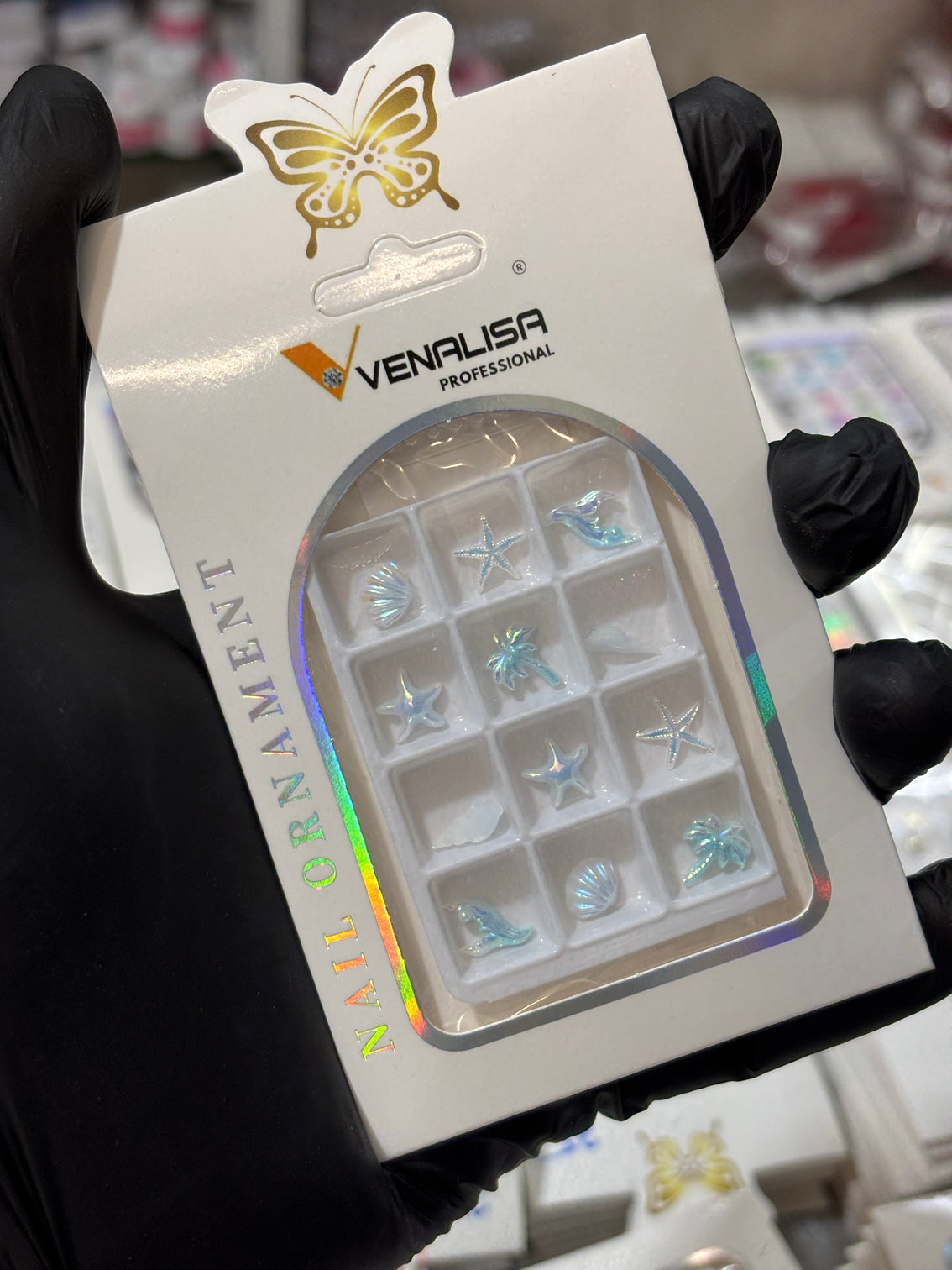 Venalisa Iridescent Sea-Themed Nail Ornaments – 12 PCS 3D Shell & Starfish Nail Charms | Holographic Ocean Nail Art Accessories