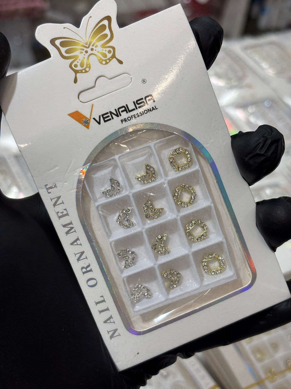 Venalisa Gold Rhinestone Nail Charms – 12 PCS Luxury 3D Metal Nail Ornaments | Premium Crystal Nail Art Accessories