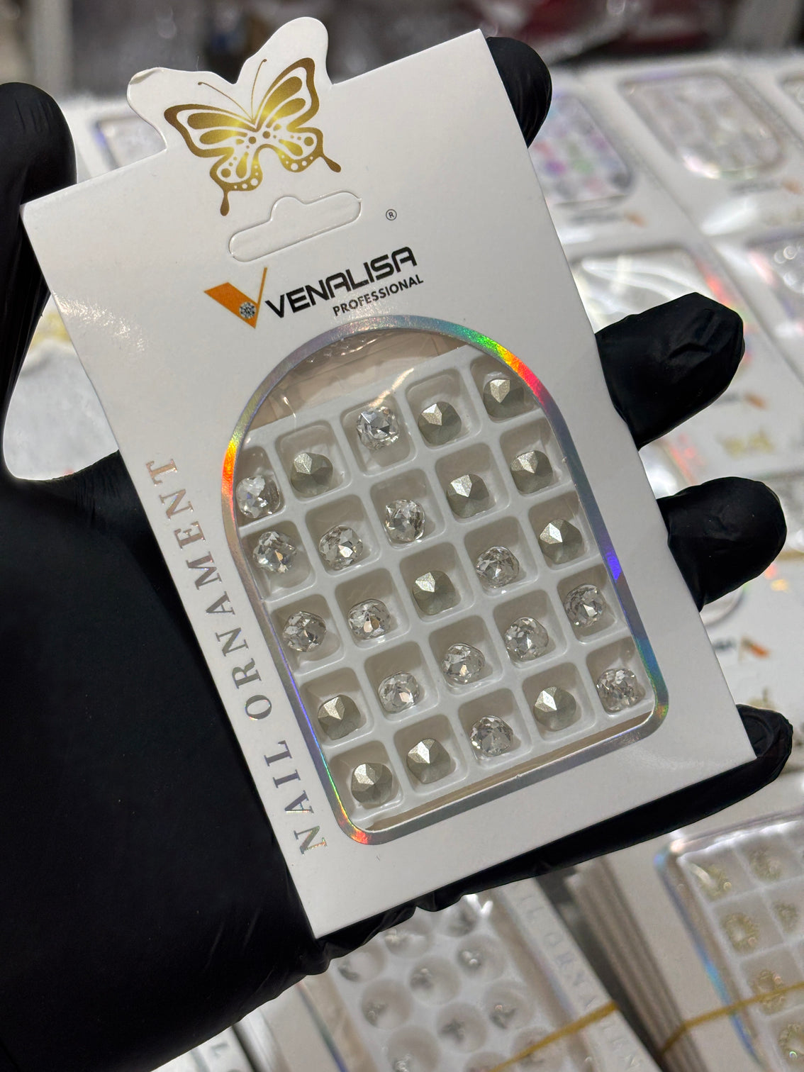 Venalisa Diamond-Cut Rhinestone Nail Charms – 24 PCS Crystal 3D Nail Art Stones | Luxury Nail Embellishments