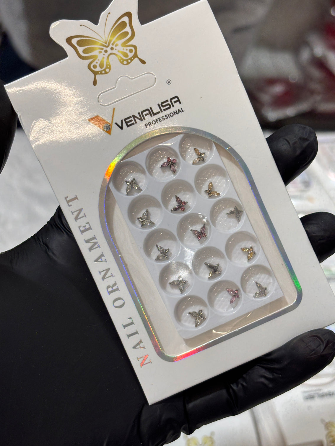 Venalisa Butterfly Nail Ornaments – 18 PCS 3D Metallic Butterfly Nail Charms | Luxury Nail Art Accessories