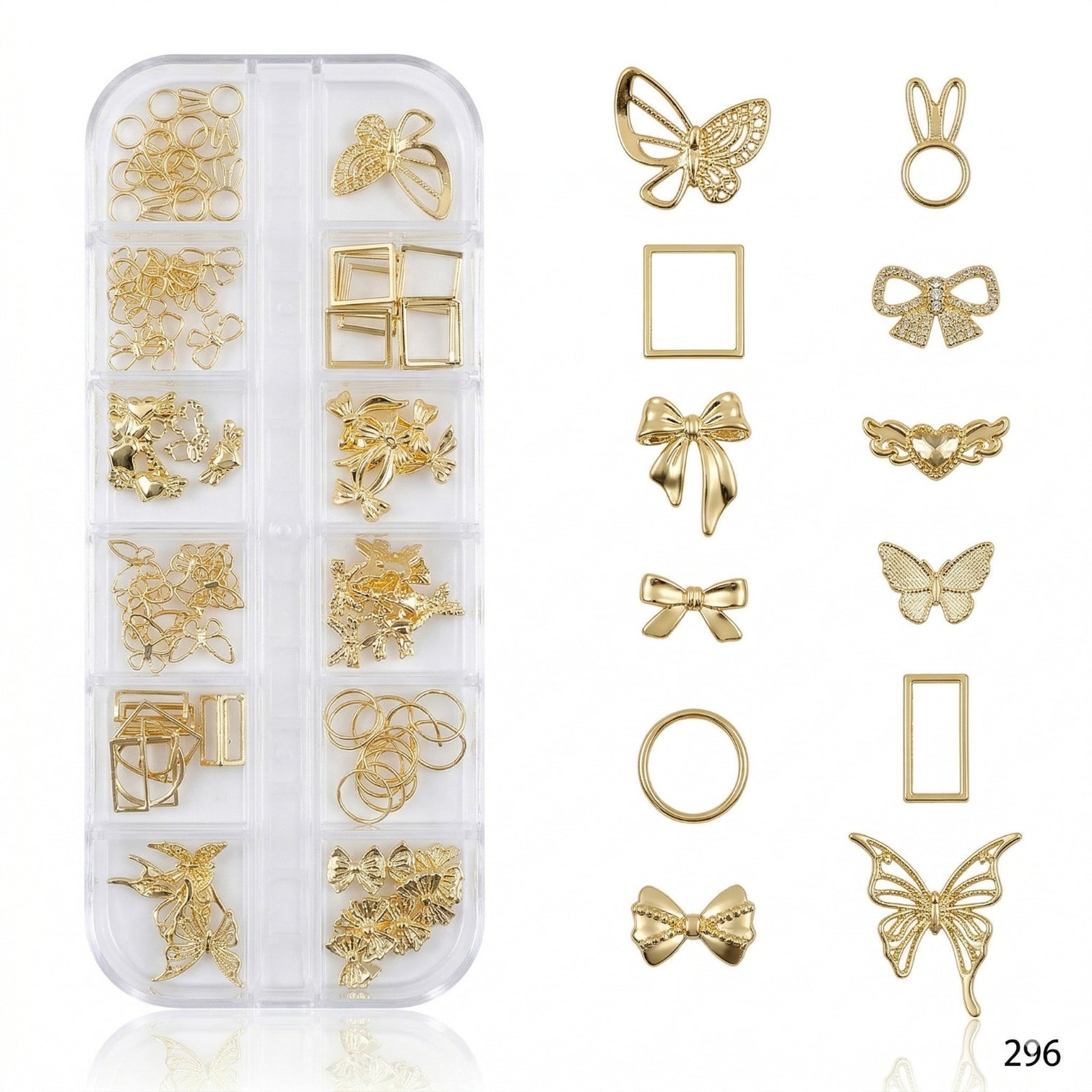 Luxury Gold Nail Charms Kit – Butterfly, Bow & Geometric 3D Nail Art Accessories Set