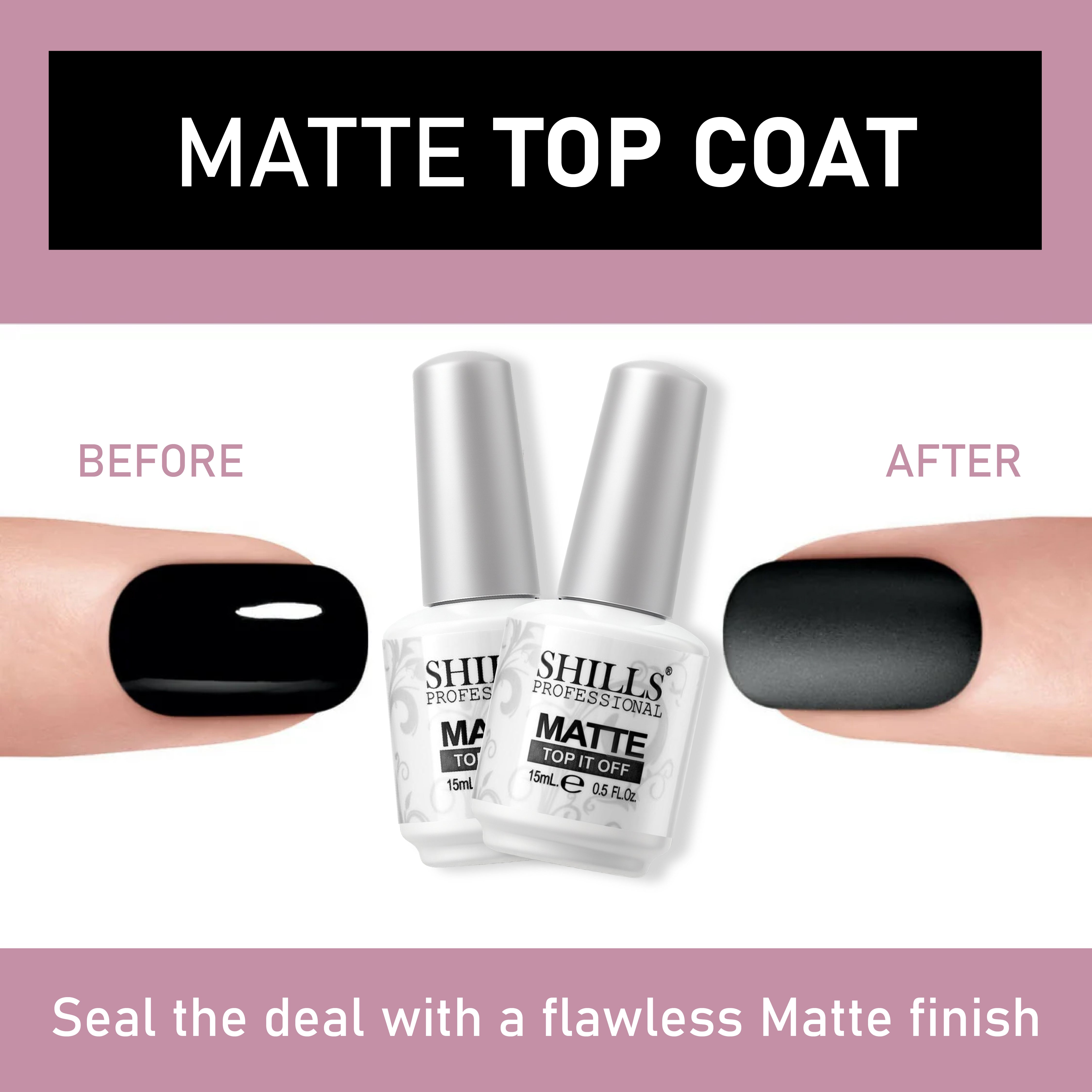 Shills Professional Matte Top Coat – Long-Lasting No Wipe Matte Finish Gel Top for Gel, Acrylic & Nail Art Designs