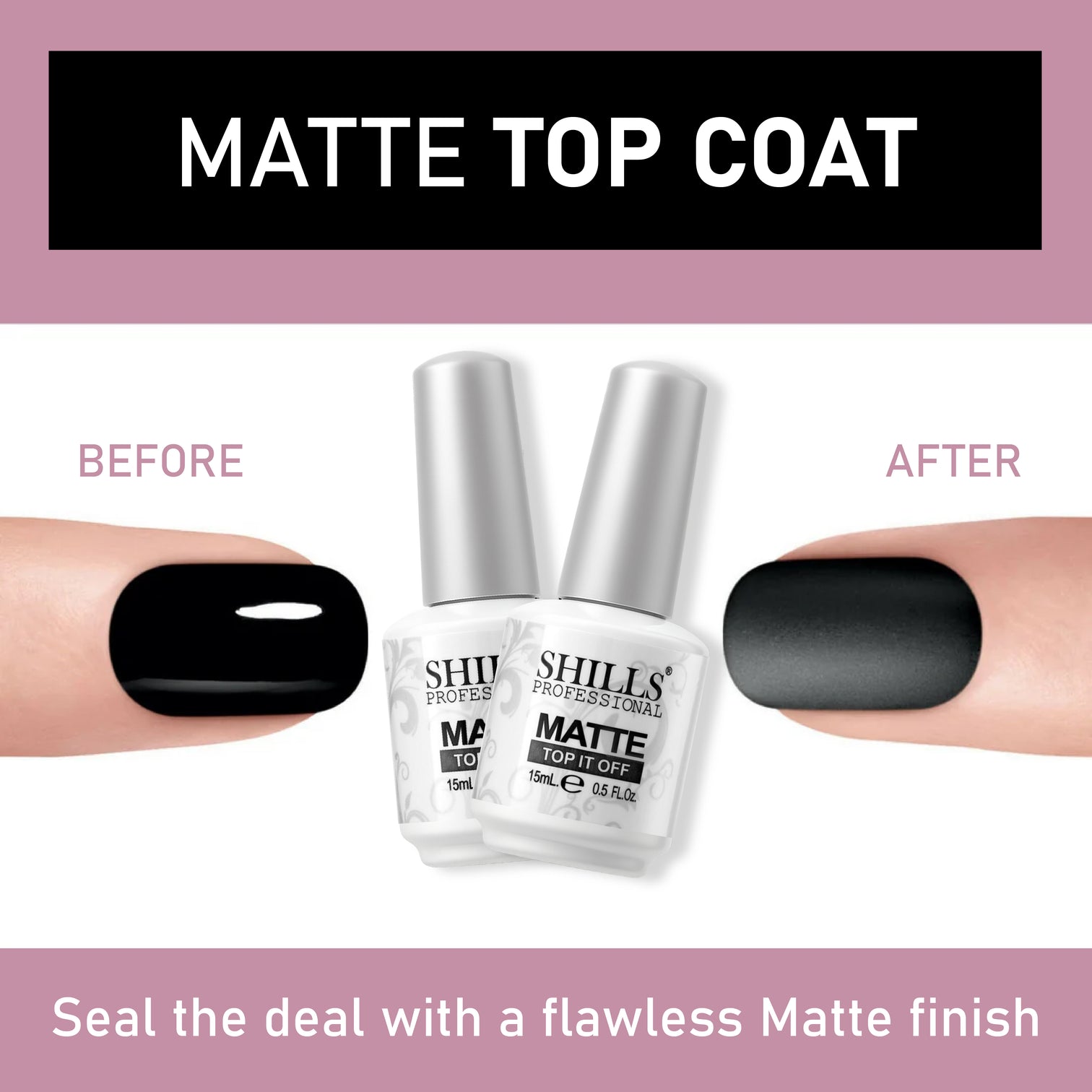 Shills Professional Matte Top Coat – Long-Lasting No Wipe Matte Finish Gel Top for Gel, Acrylic & Nail Art Designs