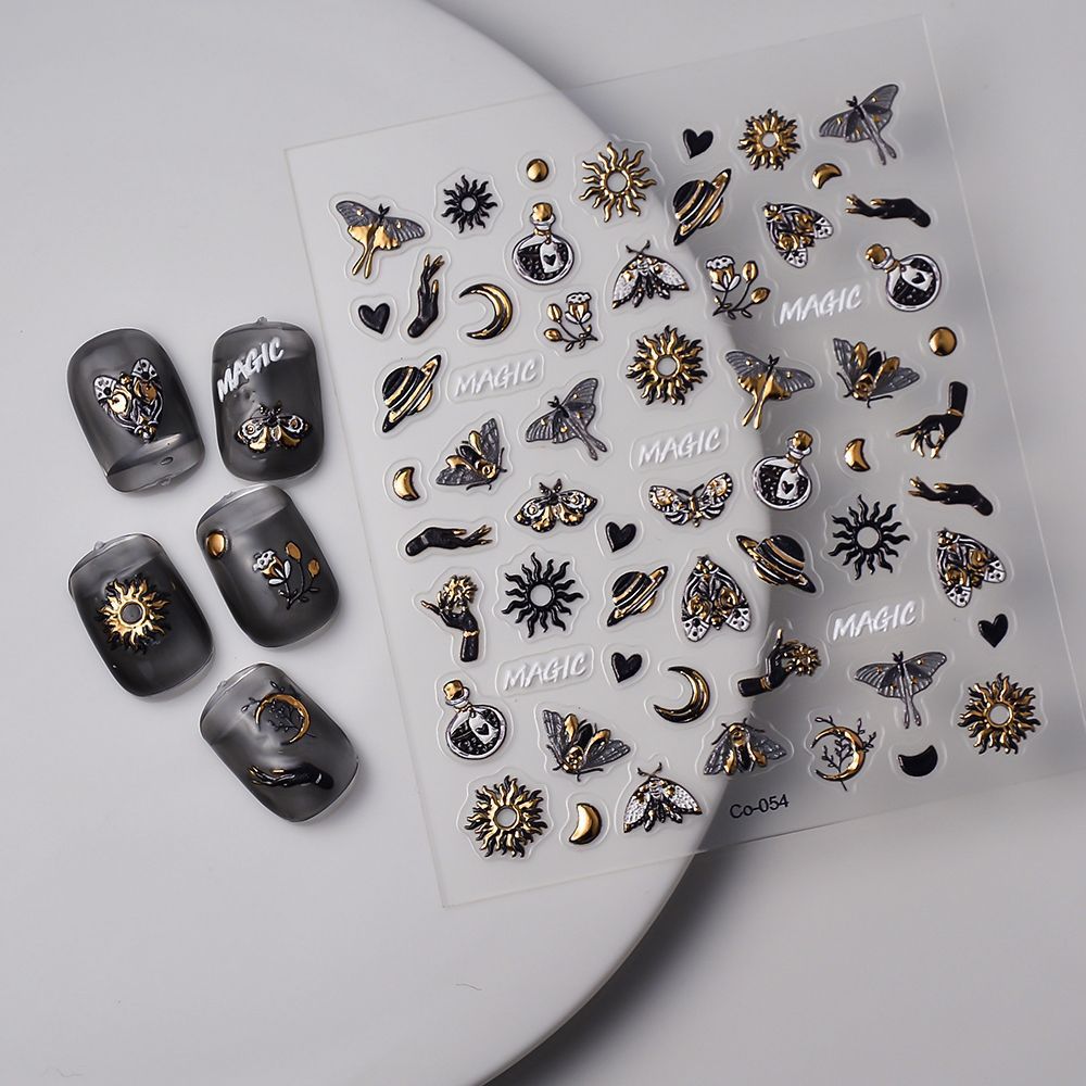 Magic Celestial Nail Art Stickers – 3D Sun Moon Butterfly Gothic Nail Decals