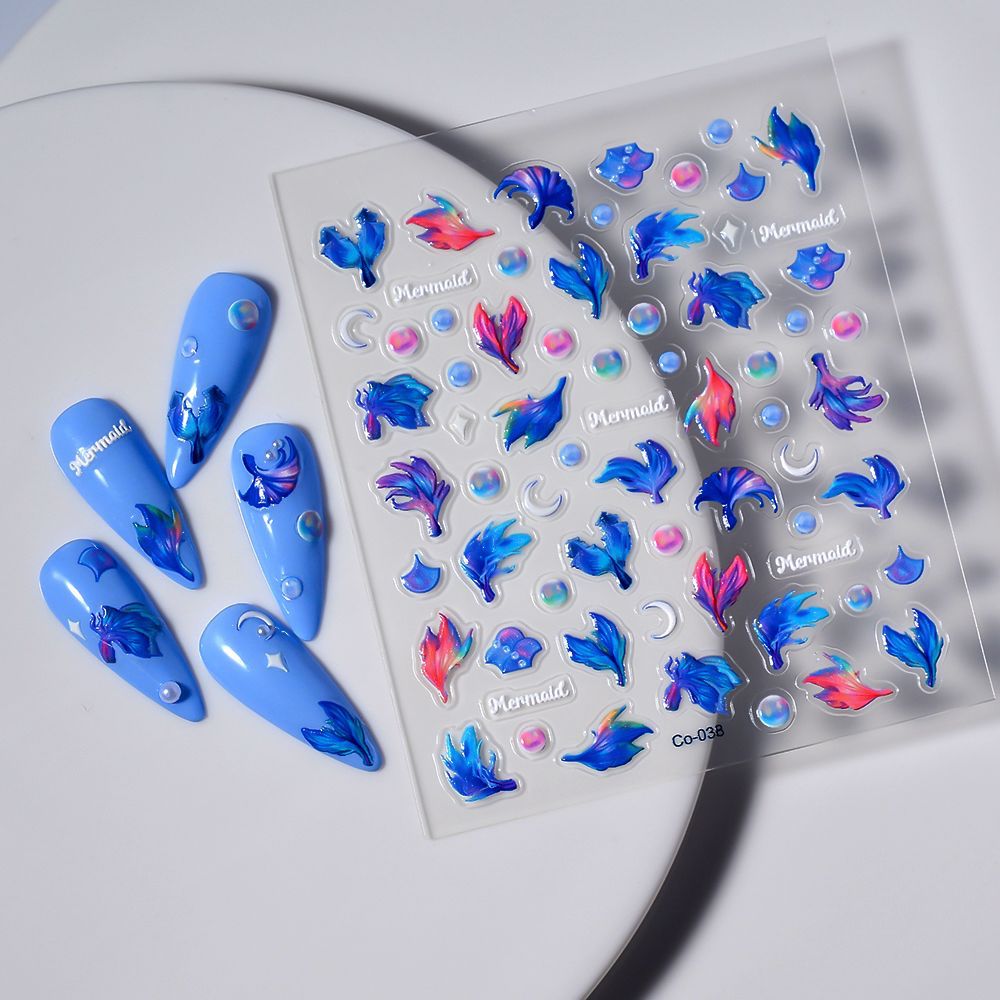 Mermaid Nail Art Stickers – 3D Ocean Theme Nail Decals for Stylish Nails