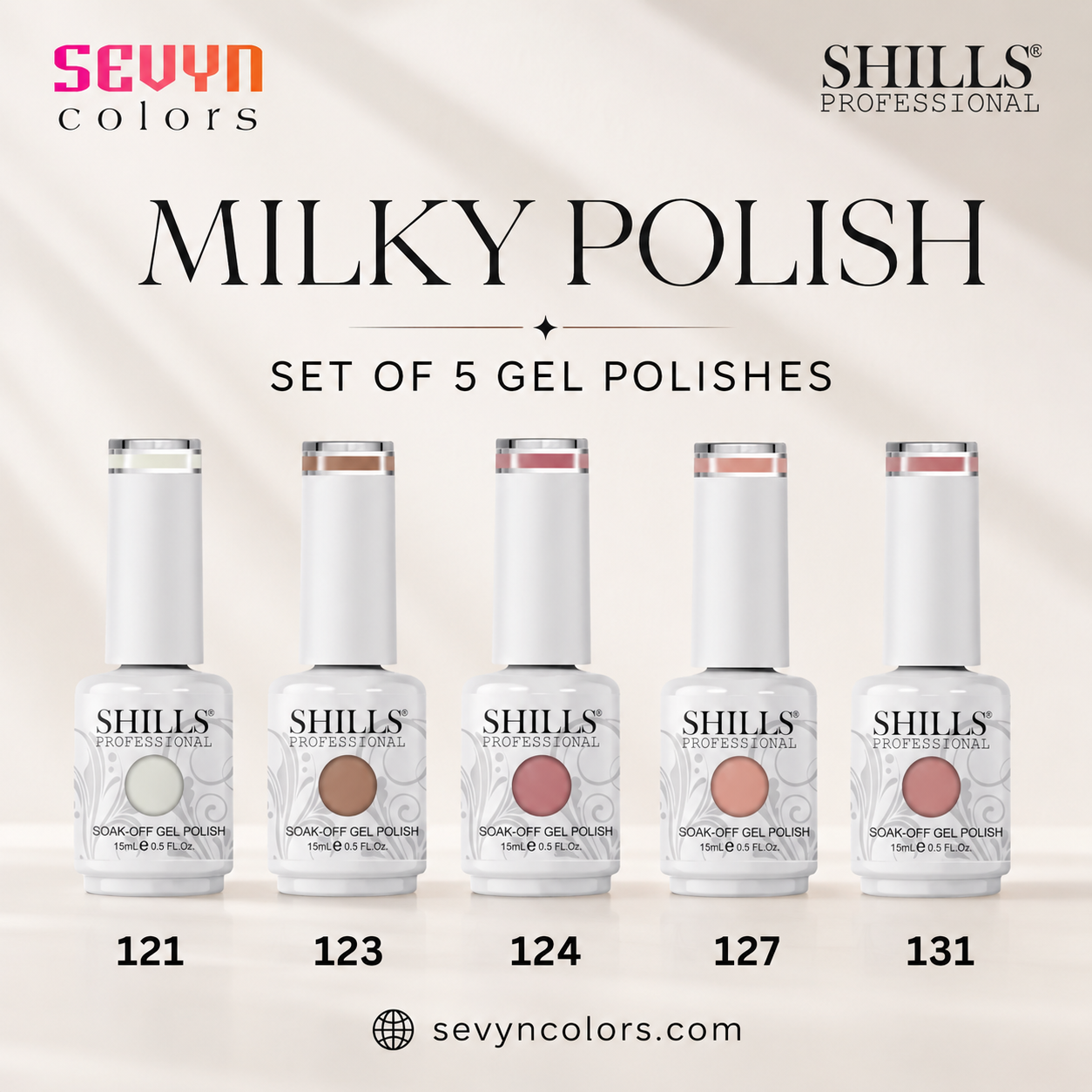 Milky Gel Polish Set of 5 – Shills Professional | Nude & Neutral Collection | Sevyn Colors