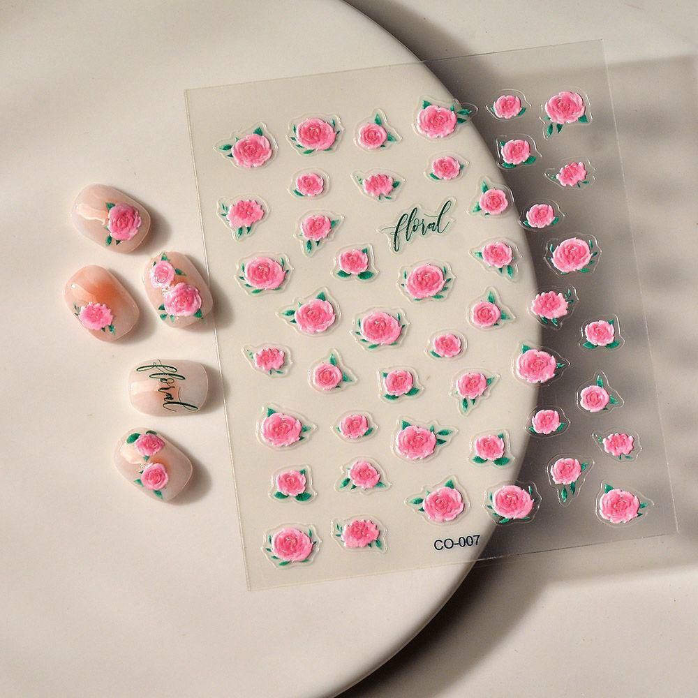 Mini Rose Nail Art Stickers – 3D Pink Floral Nail Decals for Cute Nails