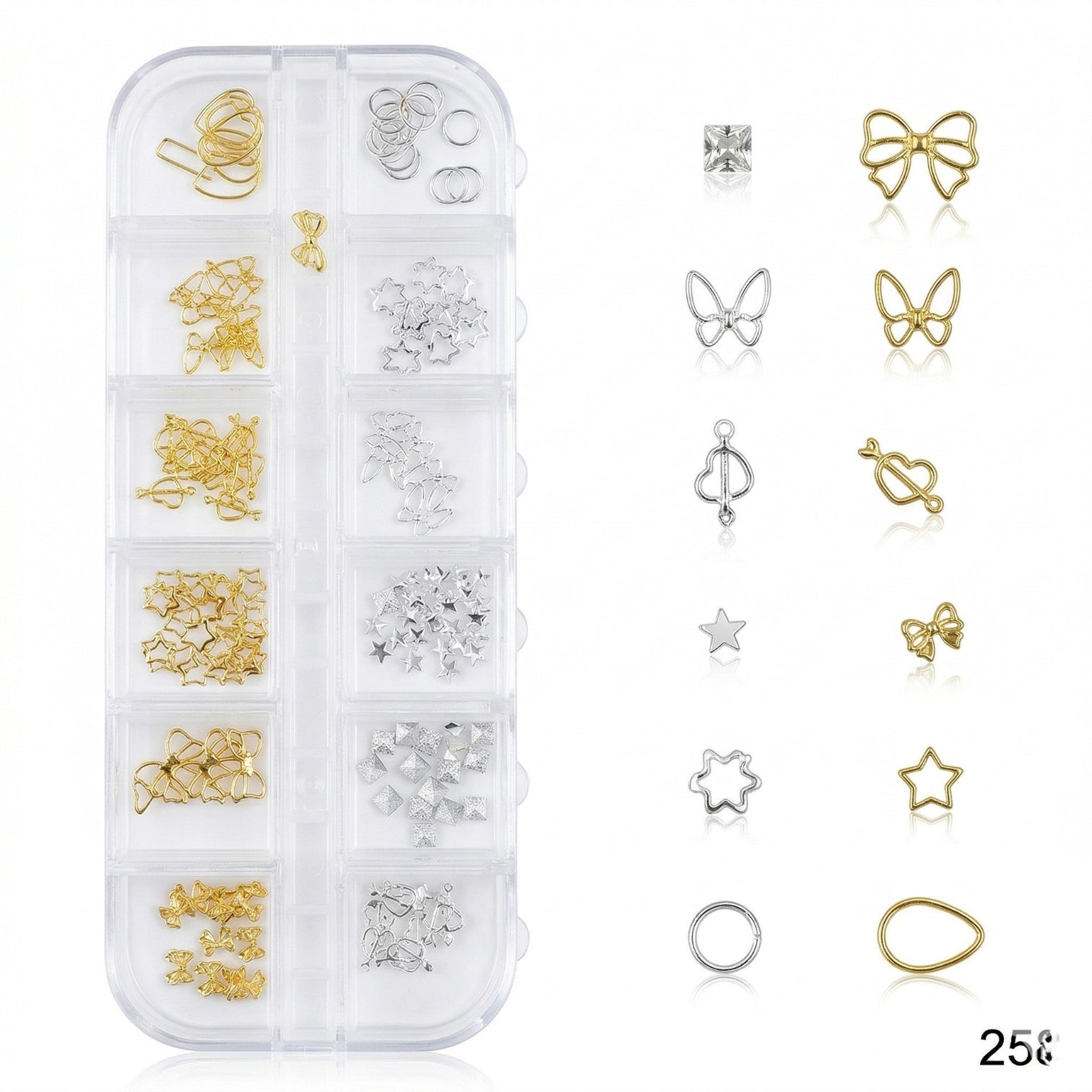 Minimal Gold & Silver Nail Charms Kit – Cute 3D Nail Art Decoration Set