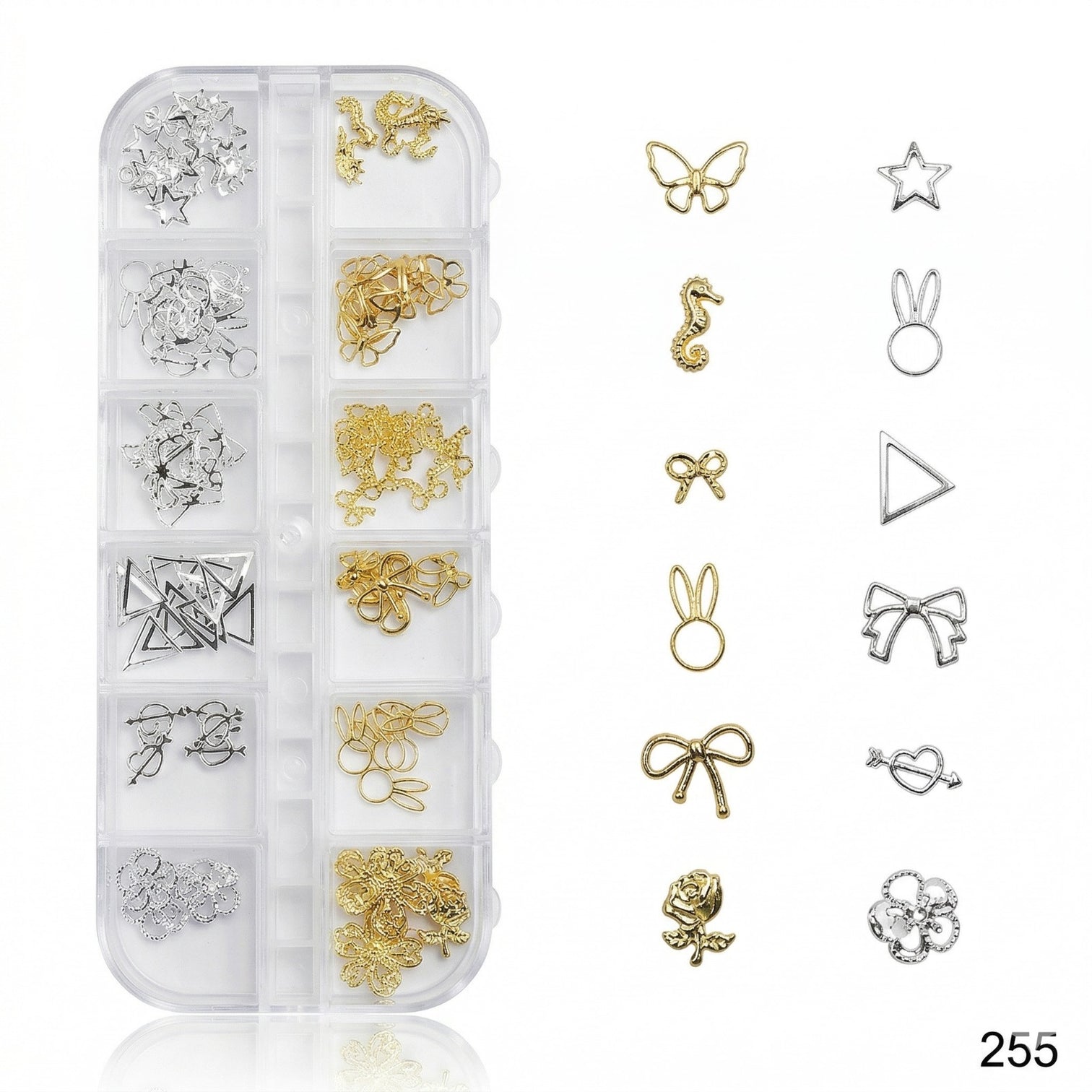 Mixed Nail Art Charms Kit – Gold & Silver Multi-Design 3D Nail Accessories Set