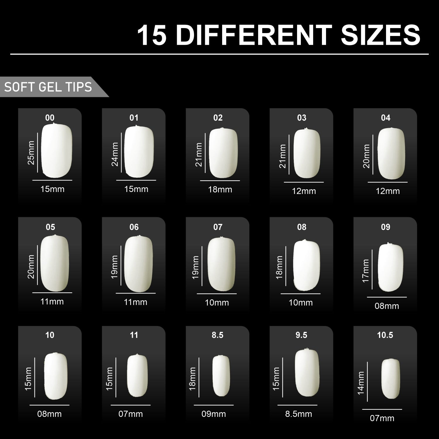 Shills Frosted Squoval Soft Gel Nail Tips 600pcs Natural (Full Cover Extension Tips 15 Sizes PT33)