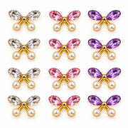 12 Pcs 3D Nail Art Charms with Rhinestones & Pearls – 3 Color Nail Decorations