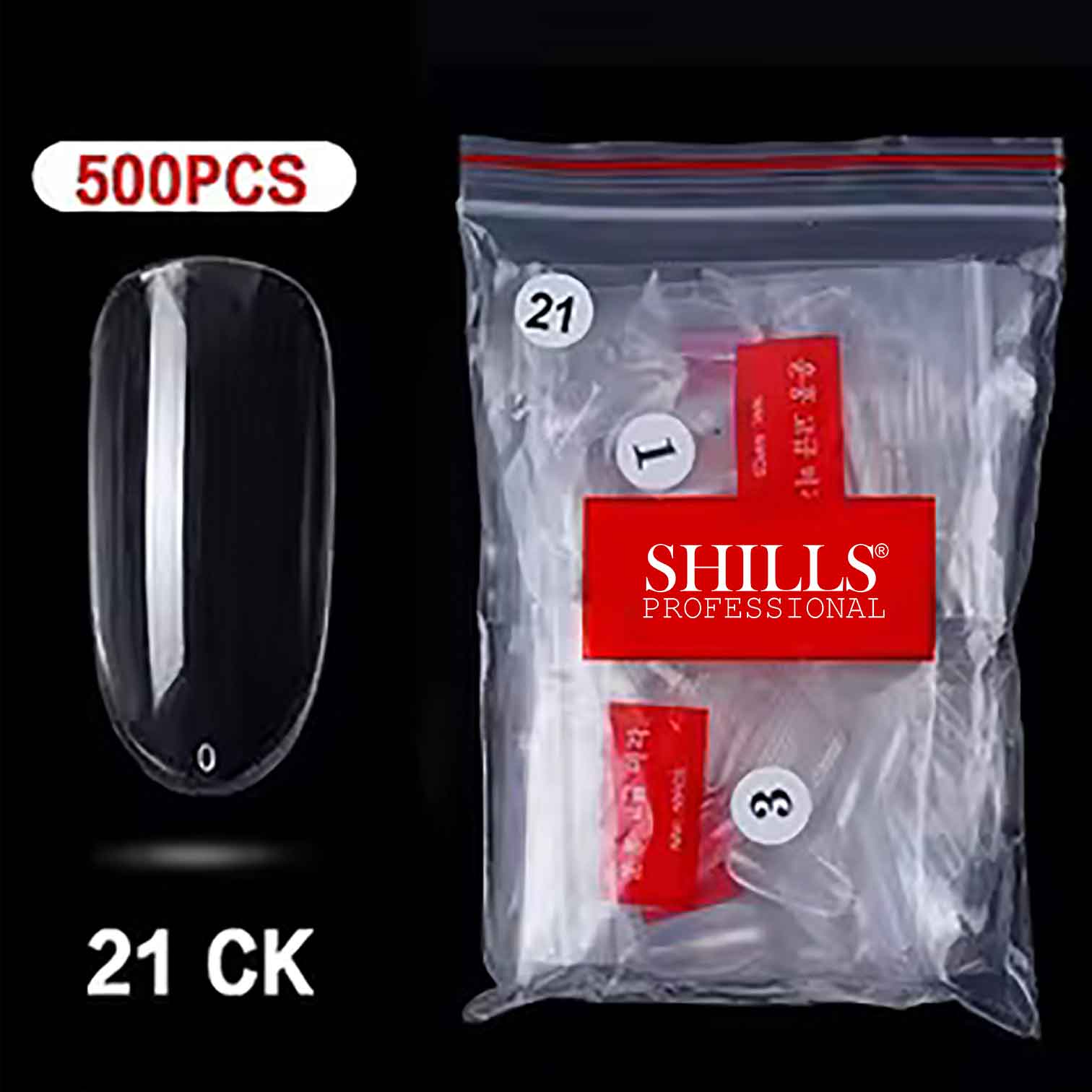 Shills Professional Oval Nail Tips – 500pcs Clear Full Cover Tips (10 Sizes: 0–9) | Transparent ABS Tips for Gel, Acrylic & Press-On Nails