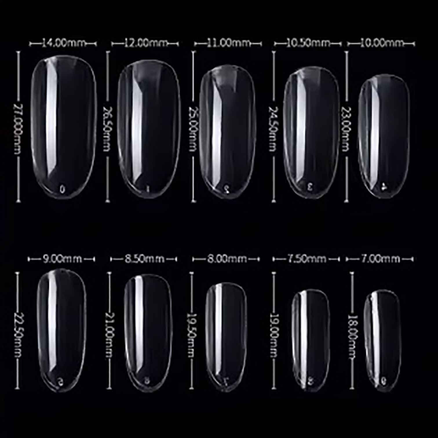 Shills Professional Oval Nail Tips – 500pcs Clear Full Cover Tips (10 Sizes: 0–9) | Transparent ABS Tips for Gel, Acrylic & Press-On Nails