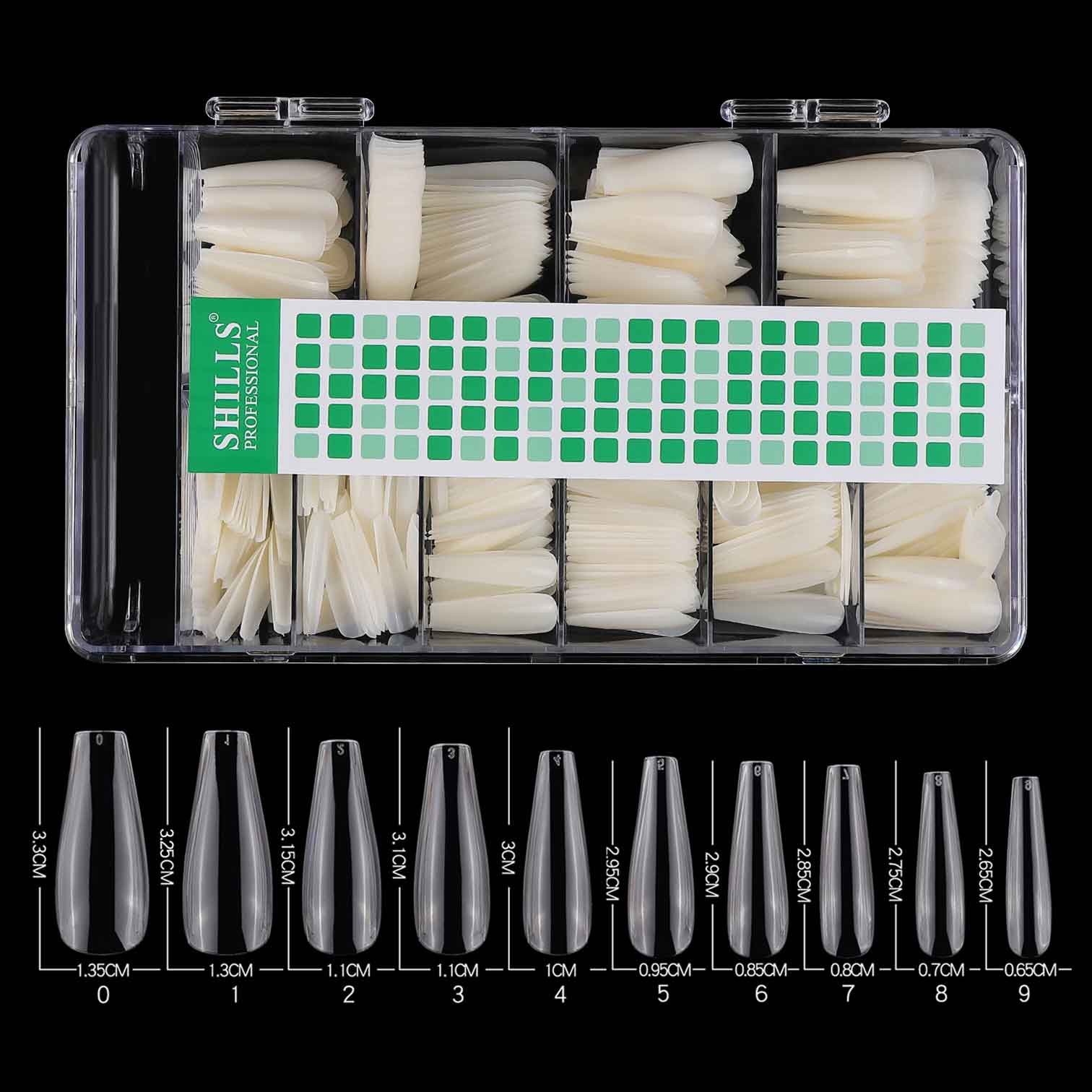 Shills Professional 550pcs Soft Gel Nail Tips – Long Coffin Natural | Full Cover Tips in 10 Sizes (0-9) | Salon-Quality for Gel Extensions & Press-Ons