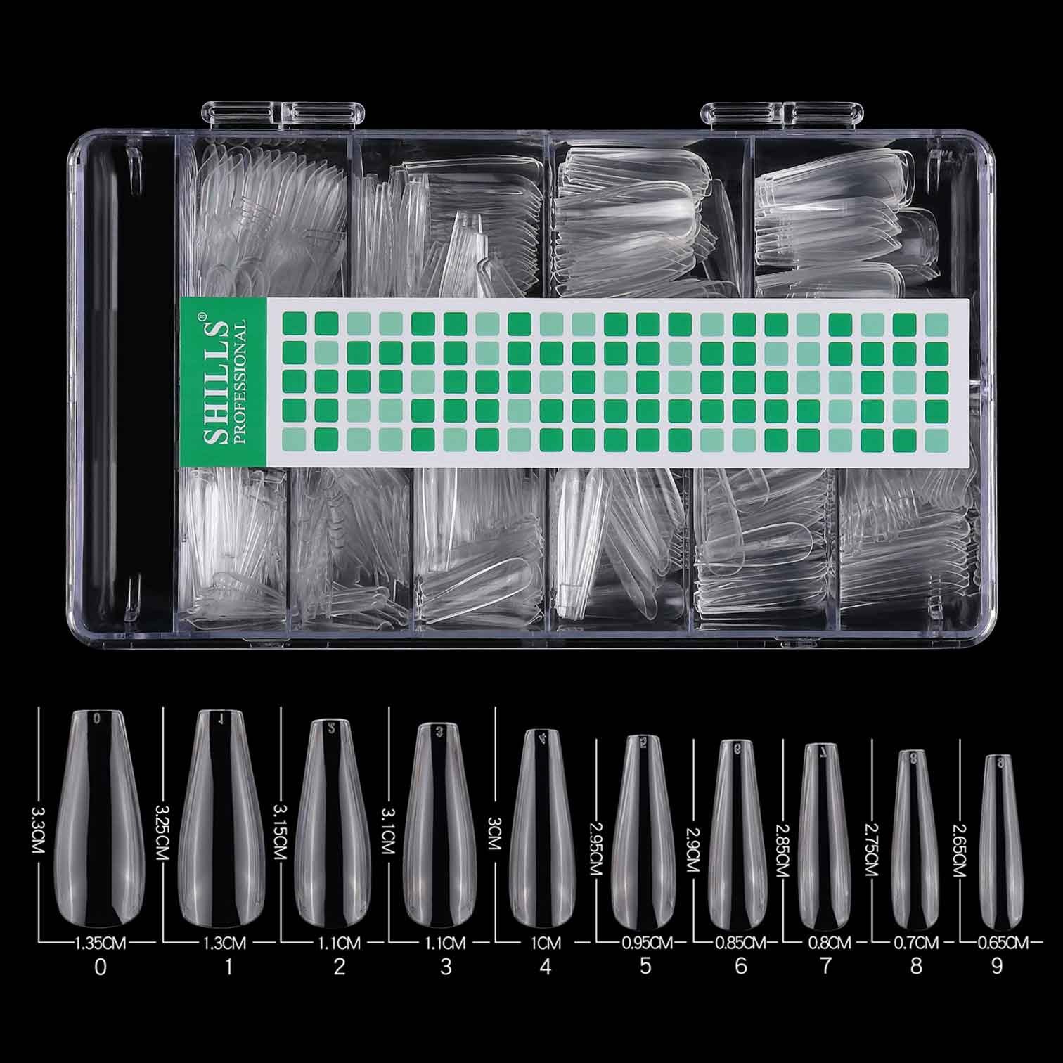 Shills Professional T-Shape Nail Tips – 550pcs Clear Full Cover Tips | 10 Sizes (0–9) | Soft Gel Tips for Nail Extensions, Gel & Acrylic Systems