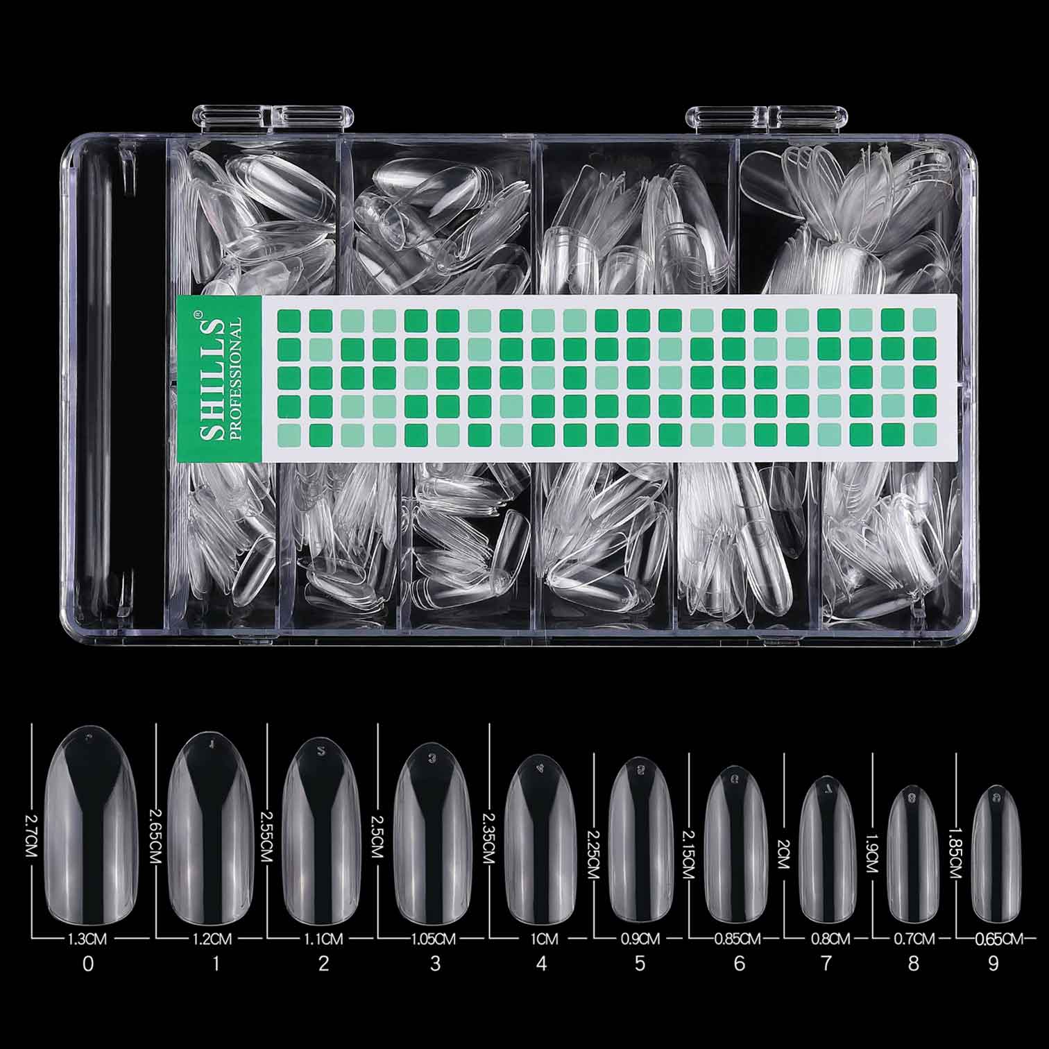 Shills Professional Soft Gel Oval Nail Tips – 550pcs Clear Full Cover Tips (PT-11) | 10 Sizes (0–9) | Lightweight Gel Tips for Extensions & Press-Ons