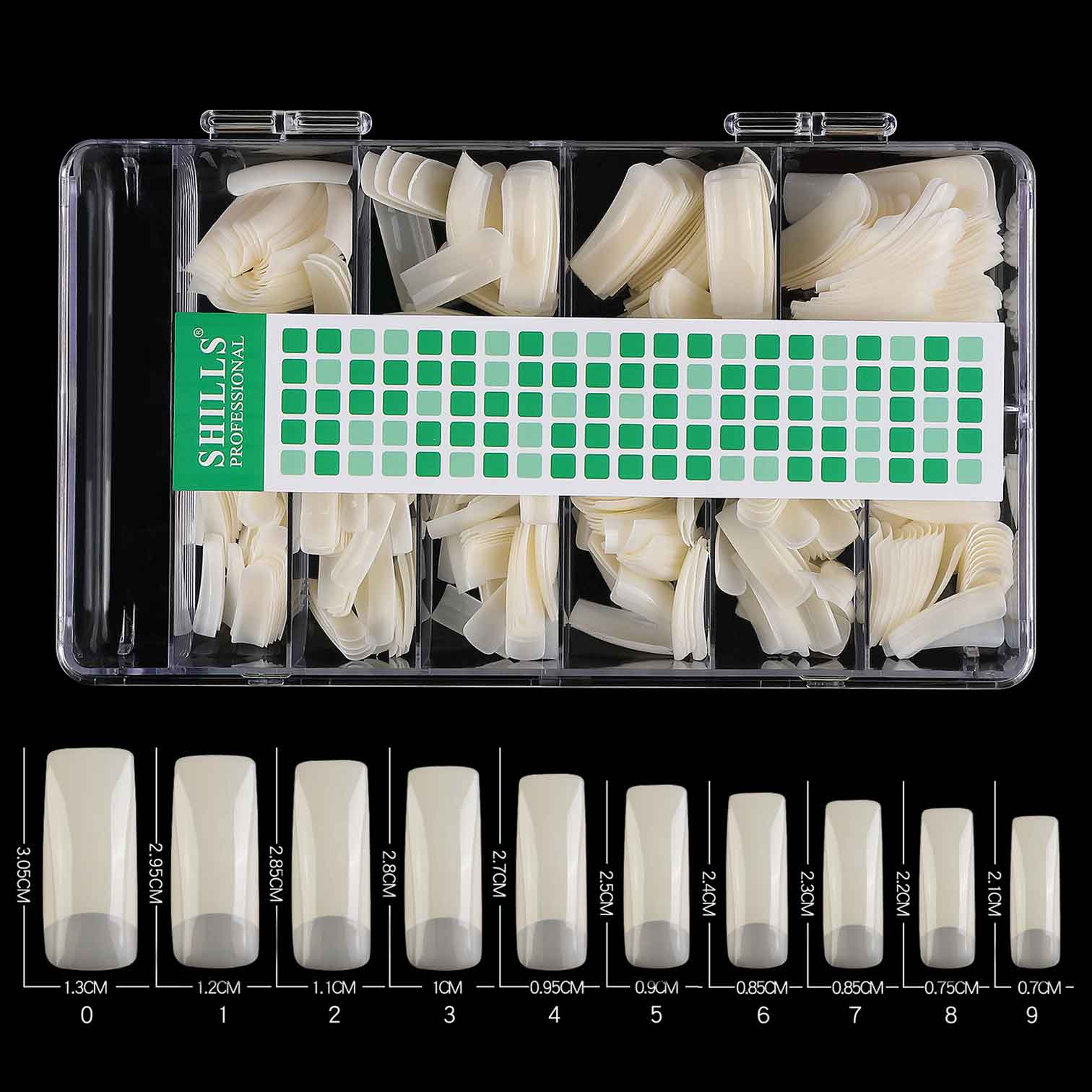 Shills Professional Soft Gel Half Cover Nail Tips – 550pcs Natural (PT-13N) | 10 Sizes (0–9) | Lightweight Half Well Tips for Gel & Acrylic Nail Extensions