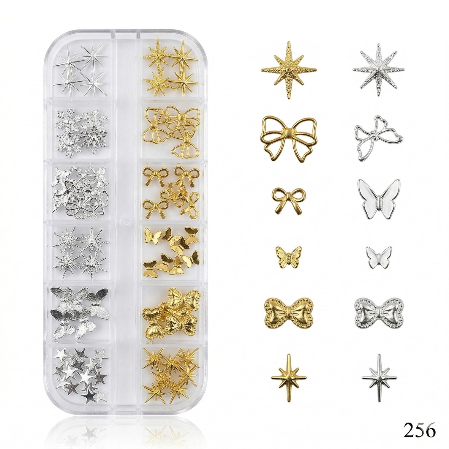 Premium Dual Tone Nail Charms Kit – Gold & Silver Star, Bow & Butterfly 3D Nail Art Set