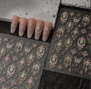 Princess Jewel Nail Art Stickers – 3D Pastel Gem & Gold Luxury Nail Decals