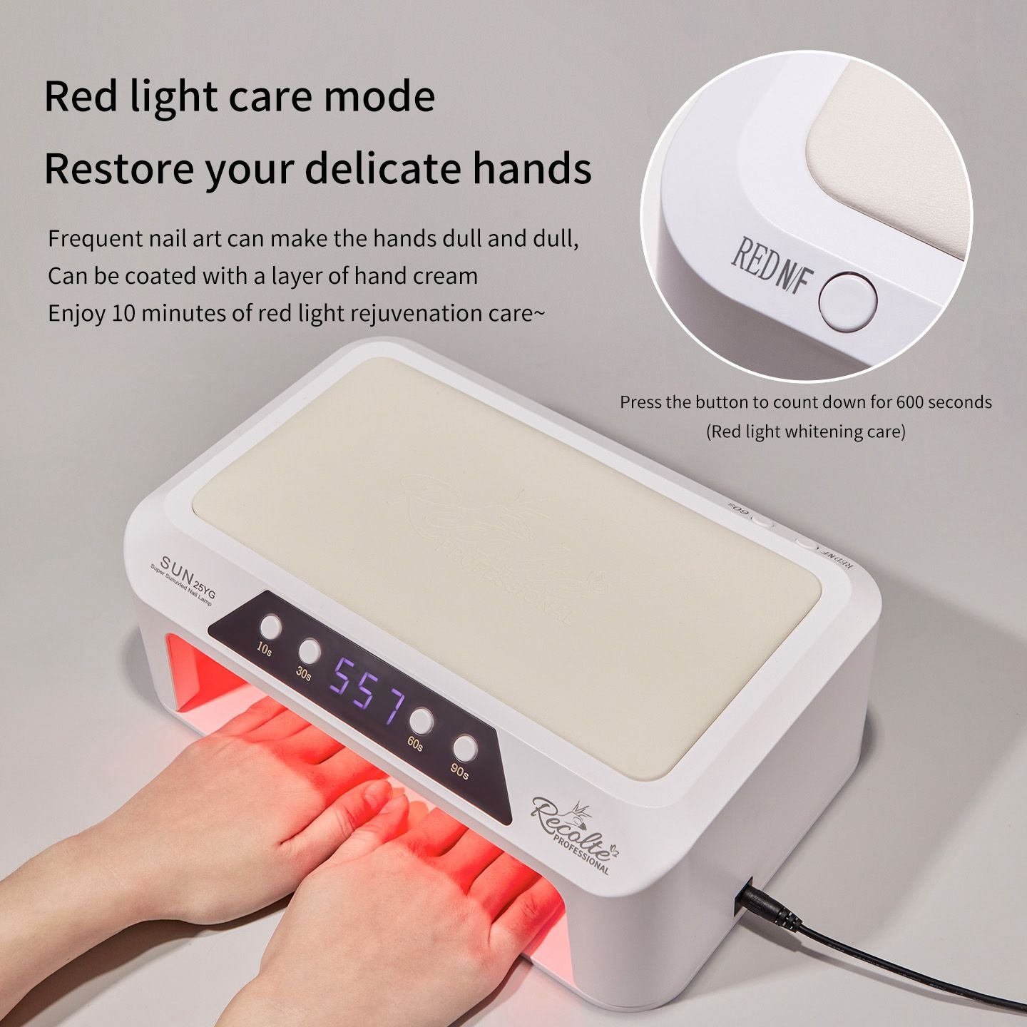 Recolte Professional 3-in-1 Dual Hand UV LED Nail Lamp with Hand Pillow