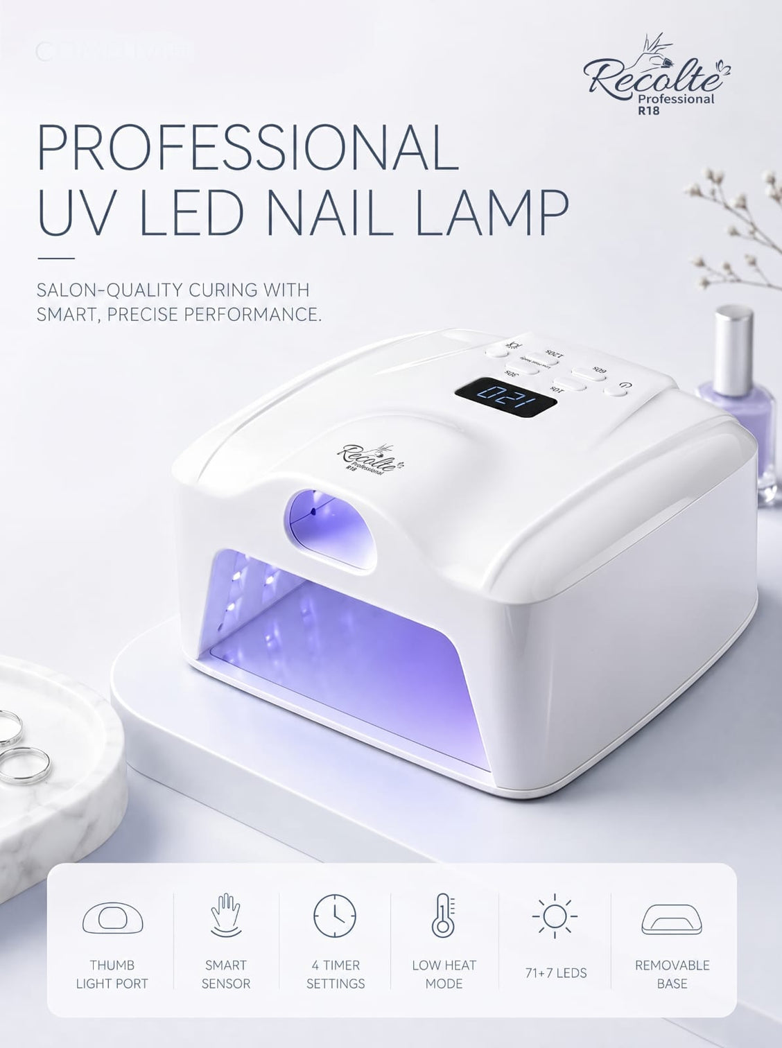 Recolte Professional R18 Dual Light Zone UV LED Nail Lamp