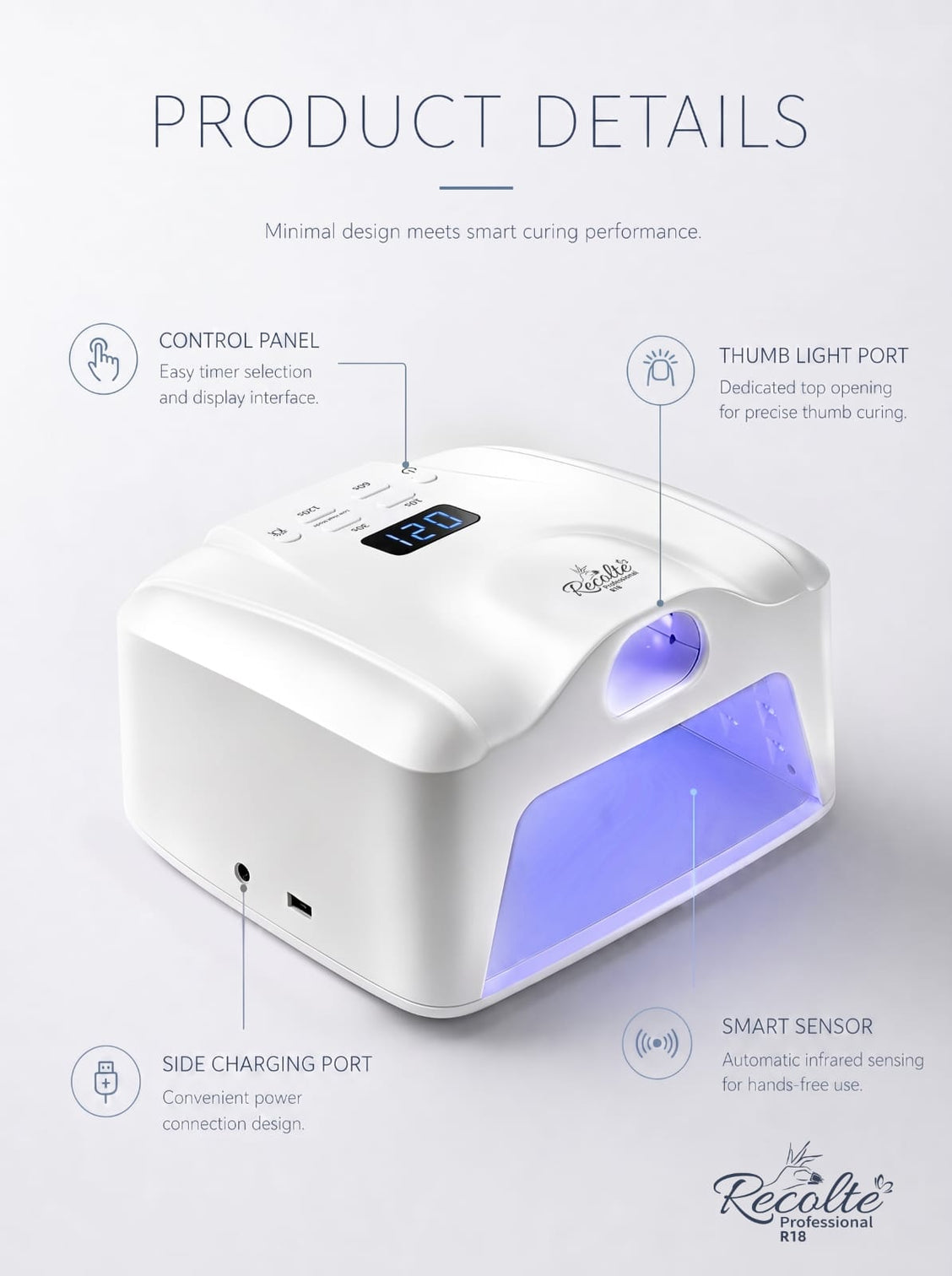 Recolte Professional R18 Dual Light Zone UV LED Nail Lamp
