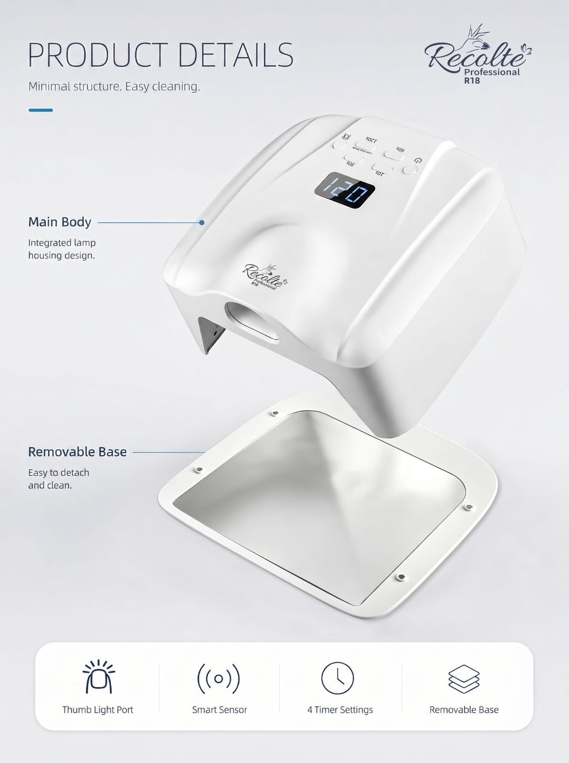 Recolte Professional R18 Dual Light Zone UV LED Nail Lamp